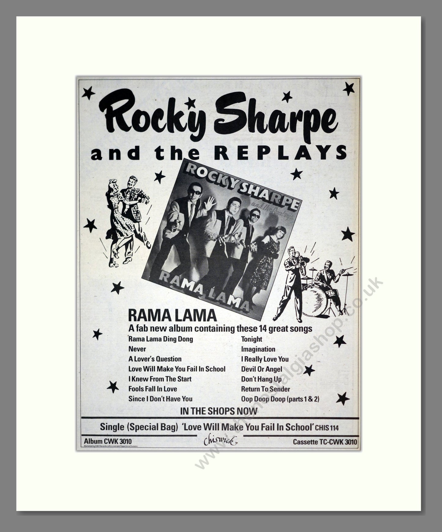 Rocky Sharpe And The Replays - Rama Lama. Vintage Advert 1979 (ref AD19170)