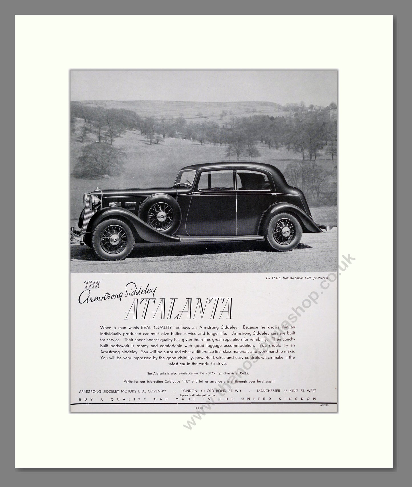 Armstrong Siddeley Atalanta. Original Advert 1937 (ref AD302308)