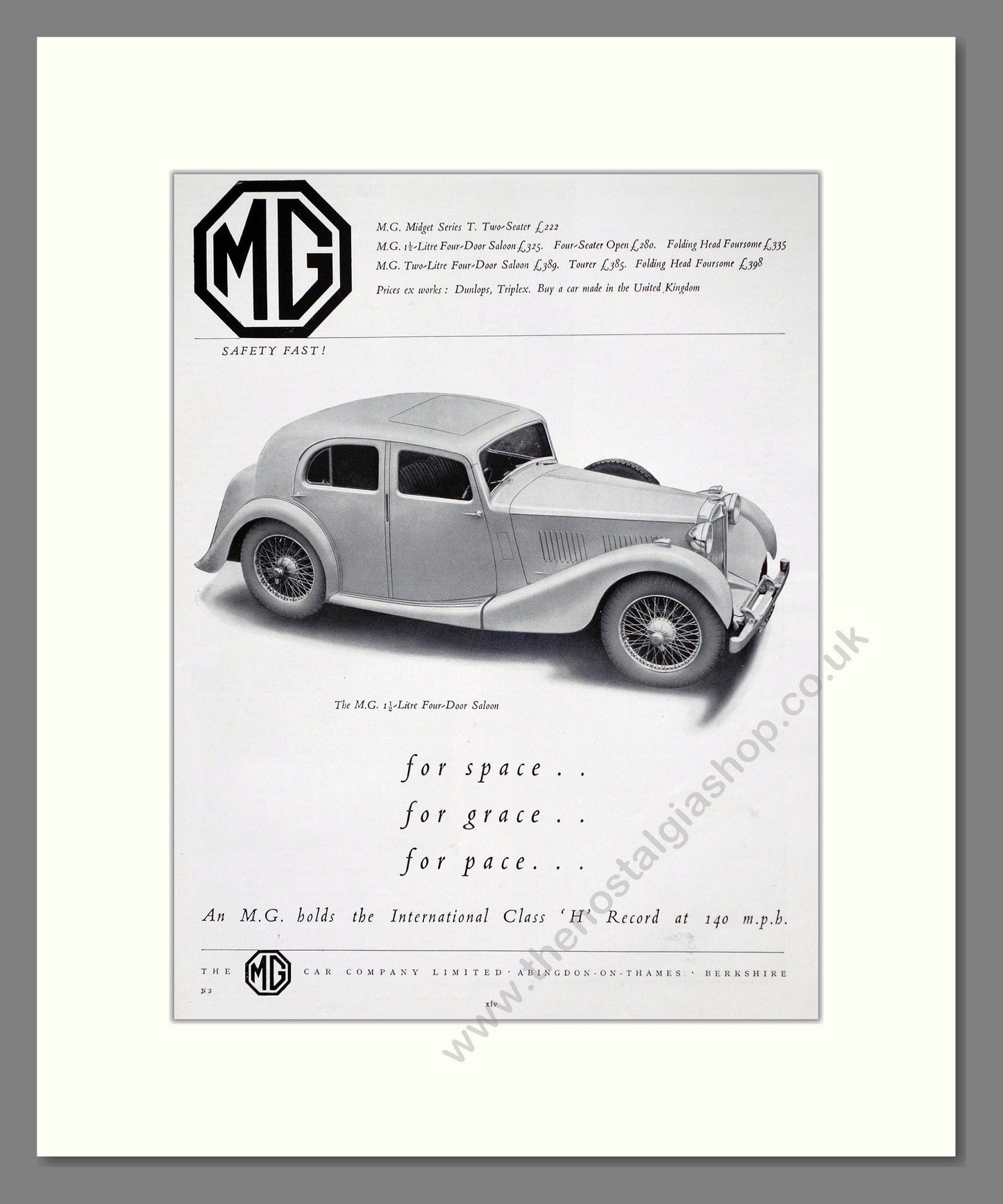 MG 1.5 Litre Saloon. Original Advert 1937 (ref AD302310)