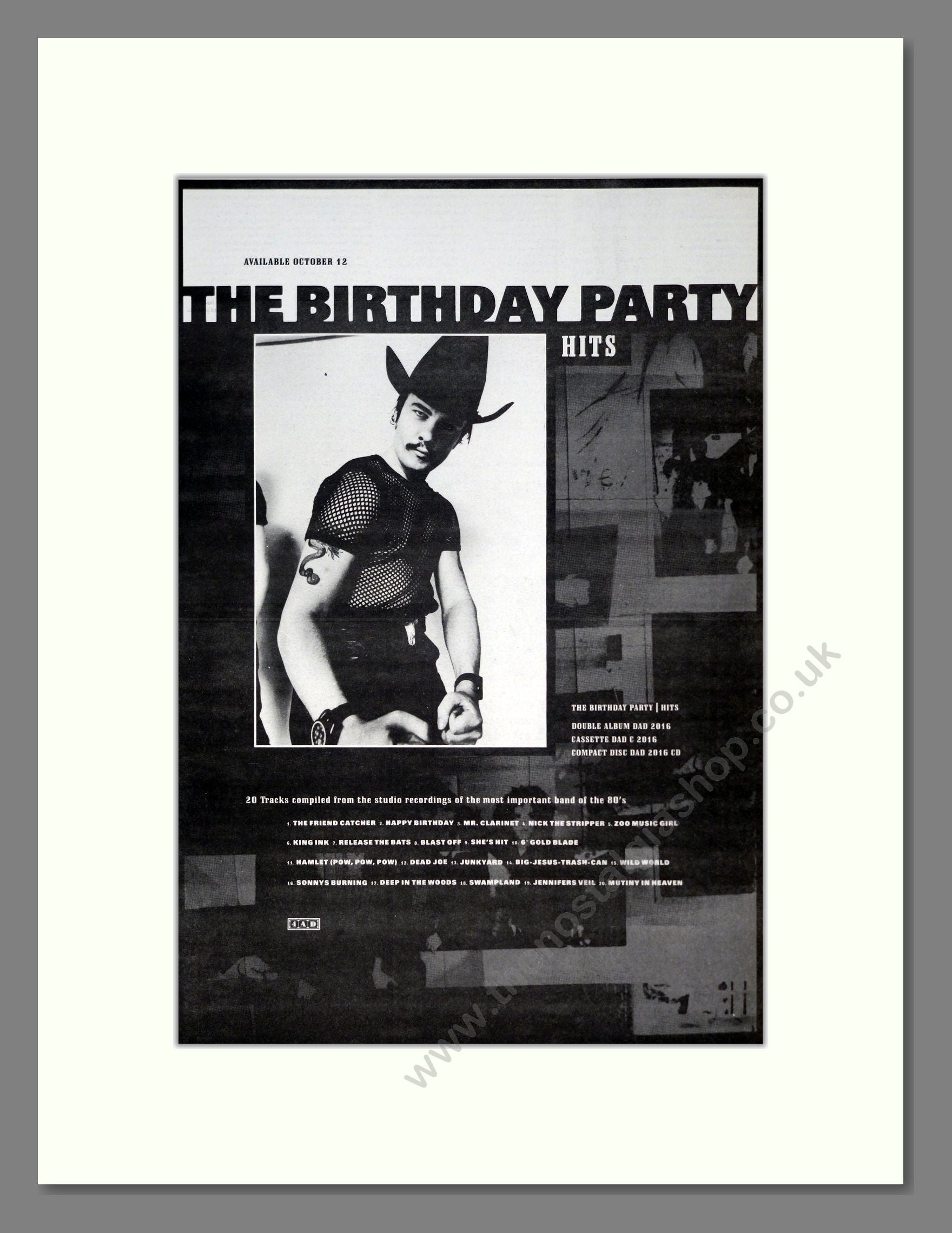 Birthday Party (The) - Hits. Vintage Advert 1992 (ref AD19362 