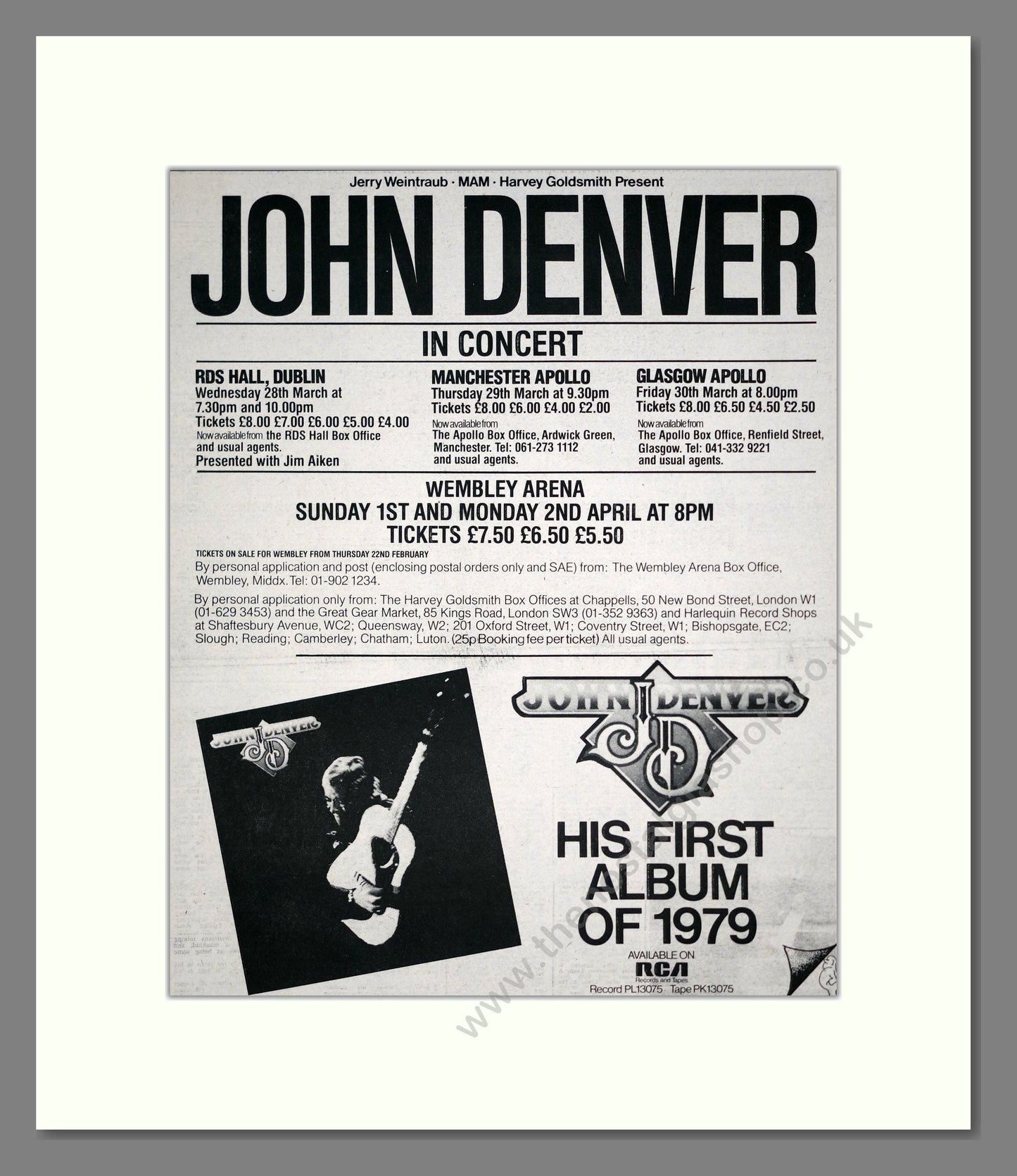 John Denver - UK Tour. Vintage Advert 1979 (ref AD19418)