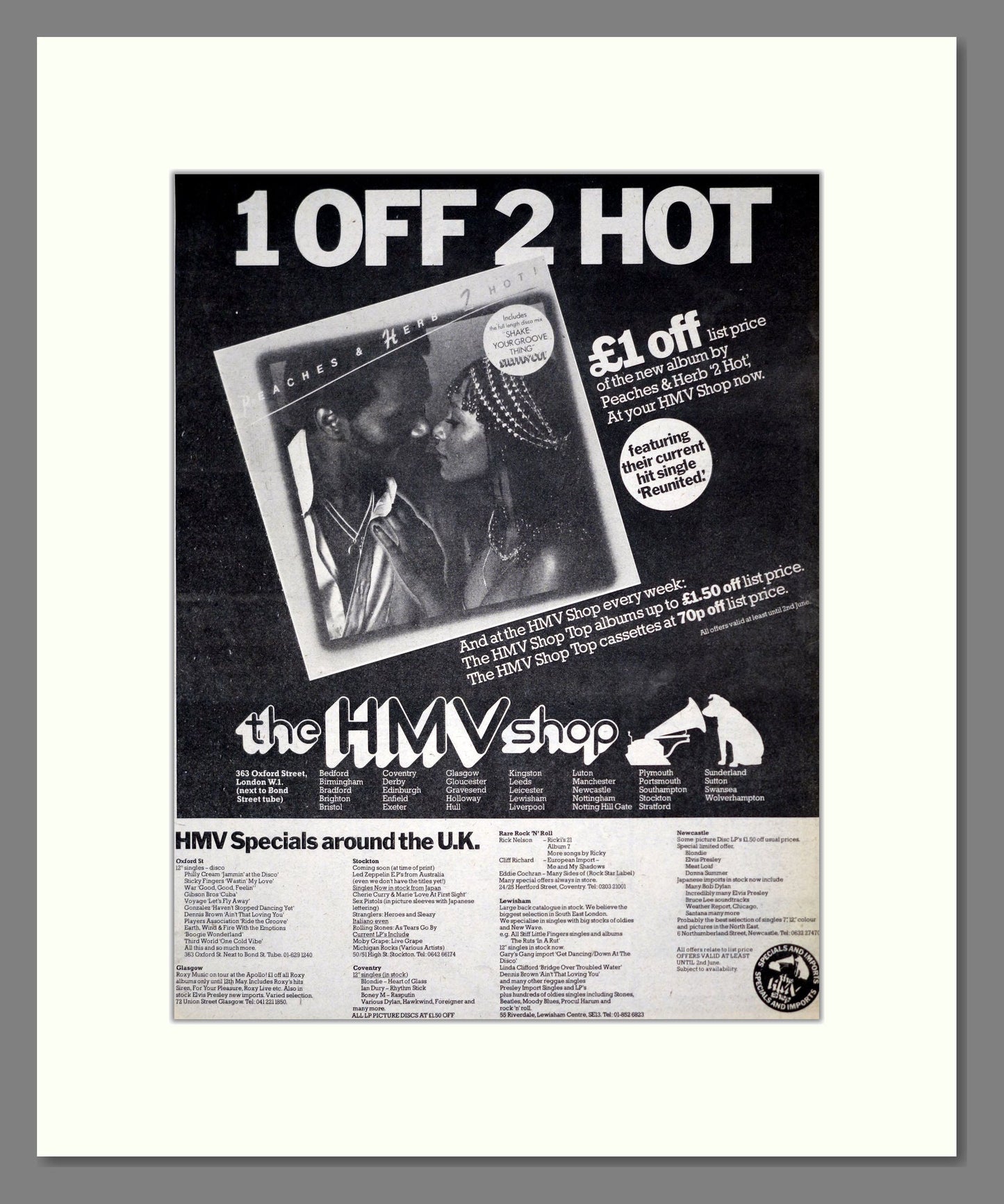 Peaches And Herb - 2 Hot. Vintage Advert 1979 (ref AD19440)