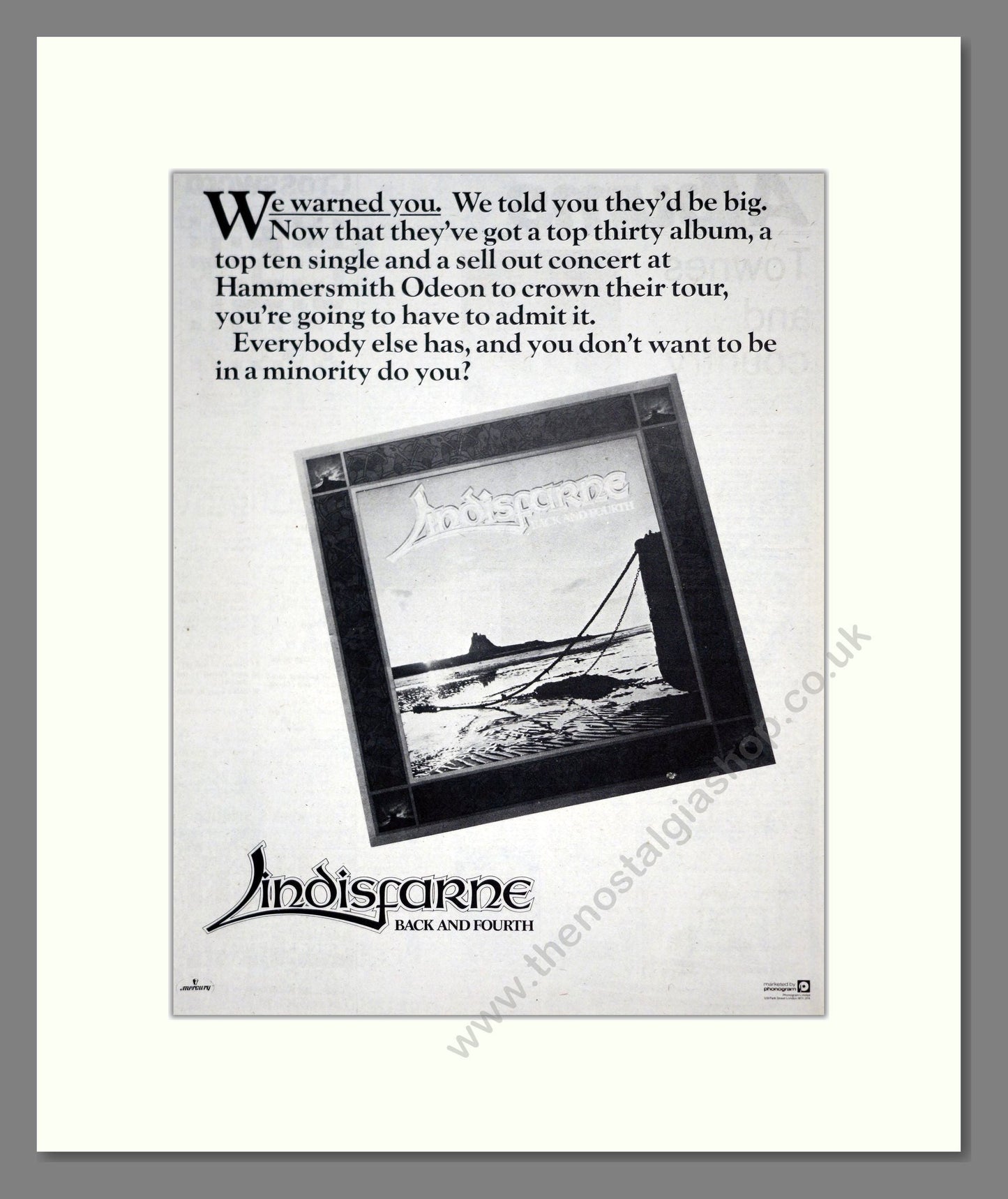 Lindisfarne - Back And Fourth. Vintage Advert 1978 (ref AD19504)