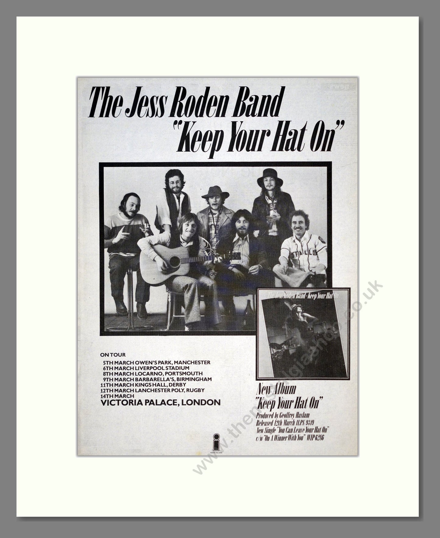 Jess Roden Band (The) - Keep Your Hat On. Vintage Advert 1976 (ref AD19650)