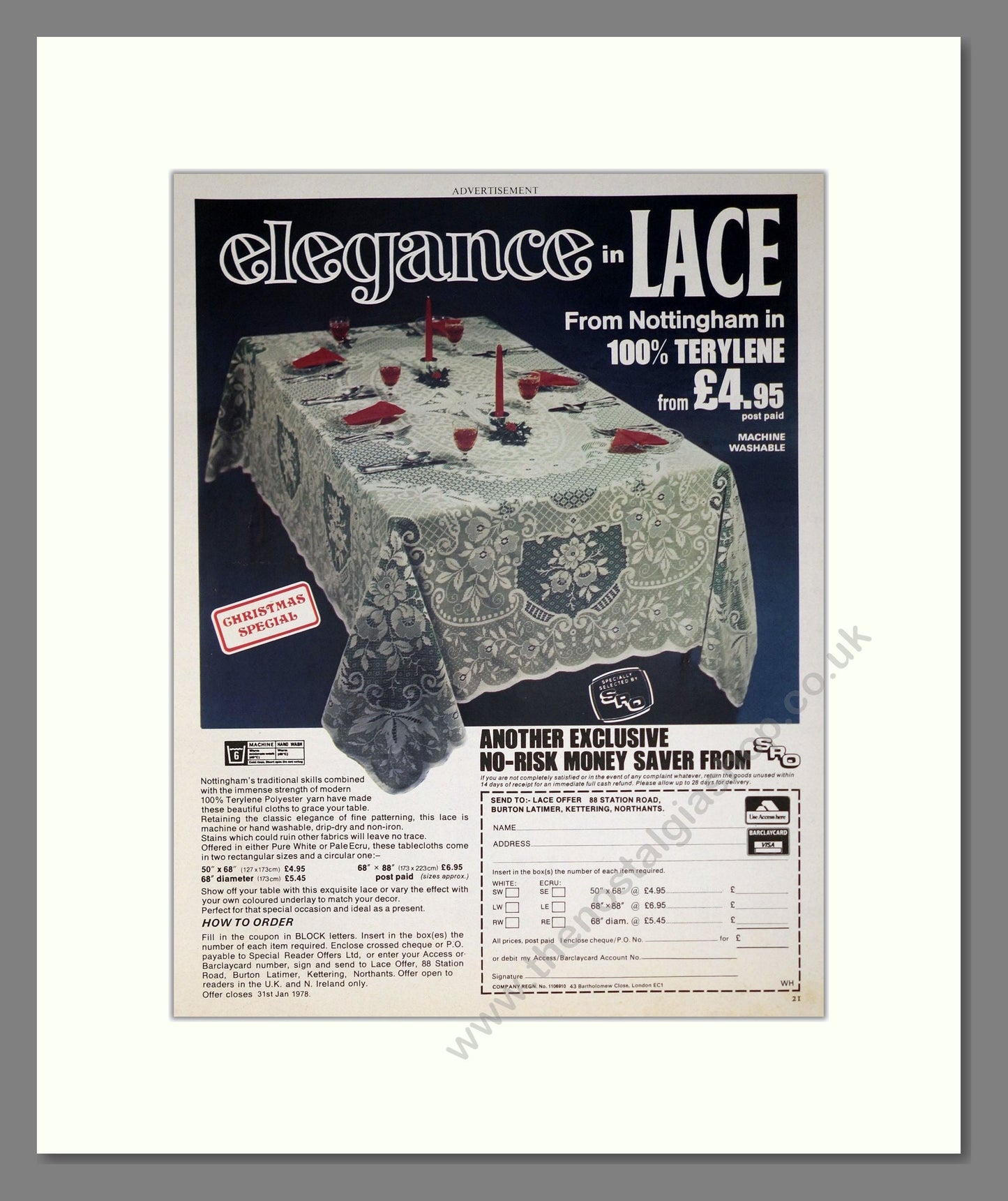Nottingham Lace - Table Cloths. Vintage Advert 1977 (ref AD302327)