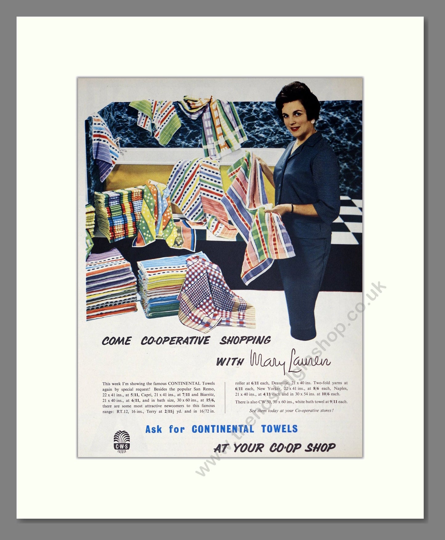 Co-op - Towels. Vintage Advert 1961 (ref AD302331)