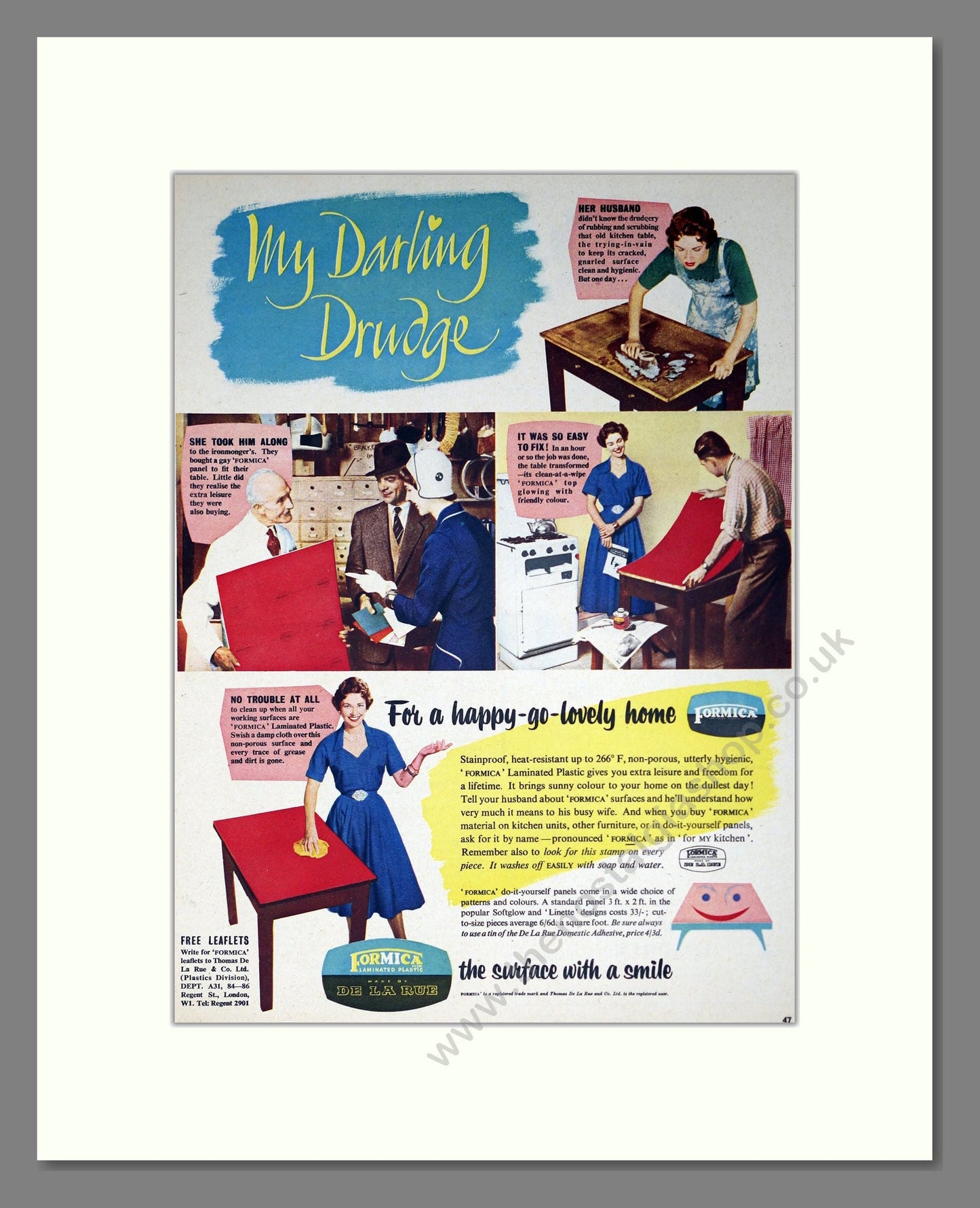 Formica - Surface Covering. Vintage Advert 1955 (ref AD302349)