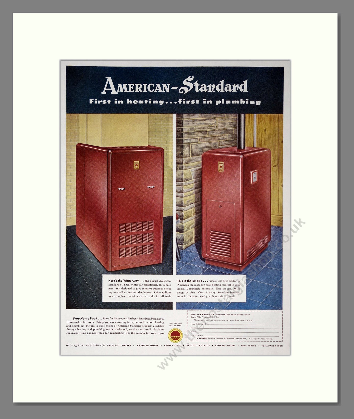 American Standard - Winterway And Empire. Vintage Advert 1956 (ref AD302375)