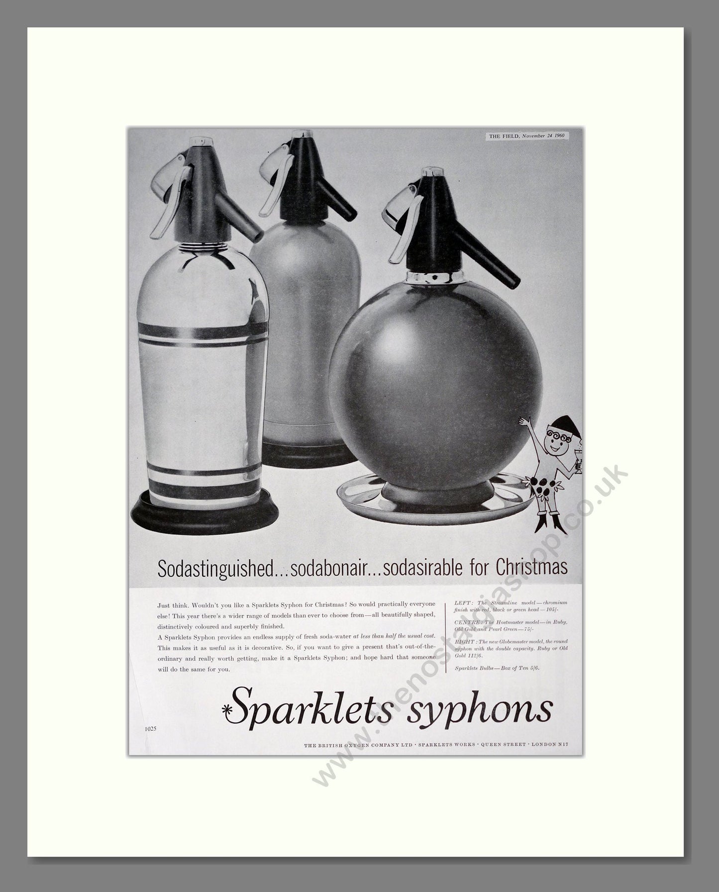 Sparklets - Syphons. Vintage Advert 1960 (ref AD302410)