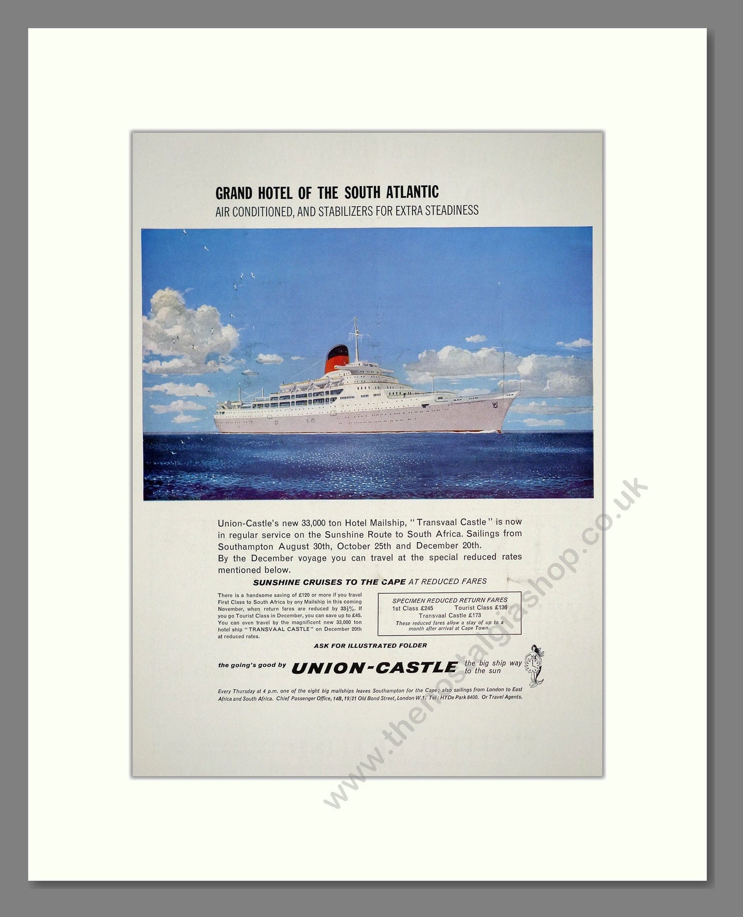 Union Castle Ships - Grand Hotel Of The South Atlantic. Vintage Advert 1962 (ref AD302972)