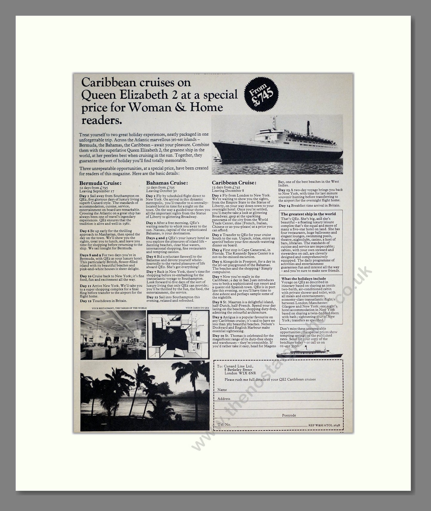 QE2 - Caribbean Cruises. Vintage Advert 1981 (ref AD303011)