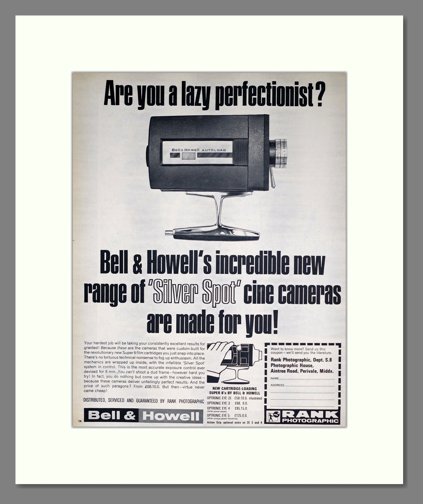 Bell And Howell - Silver Spot Cine Camera. Vintage Advert 1966 (ref AD303118)