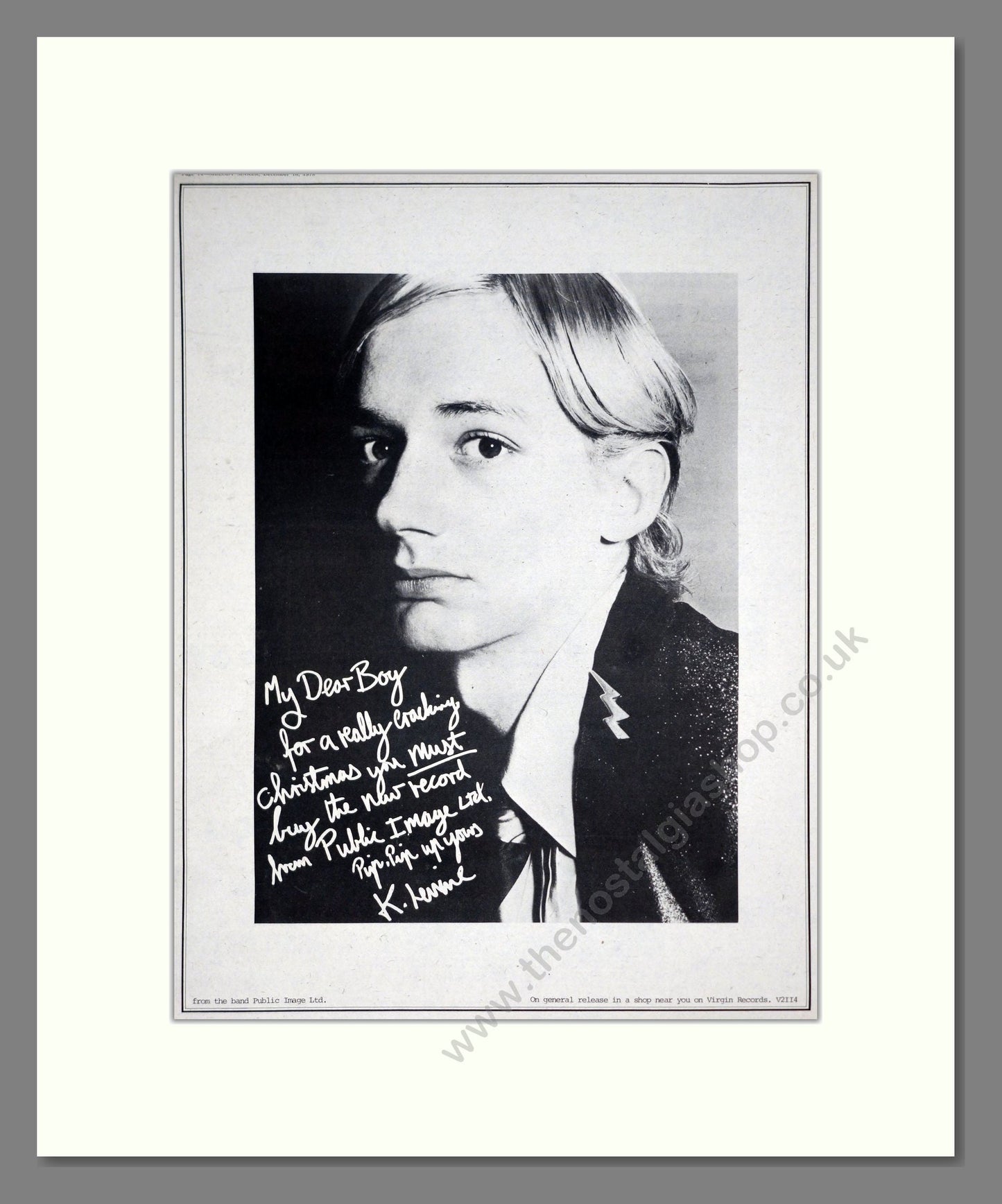 Public Image Limited - Debut Album. Vintage Advert 1978 (ref AD19737)