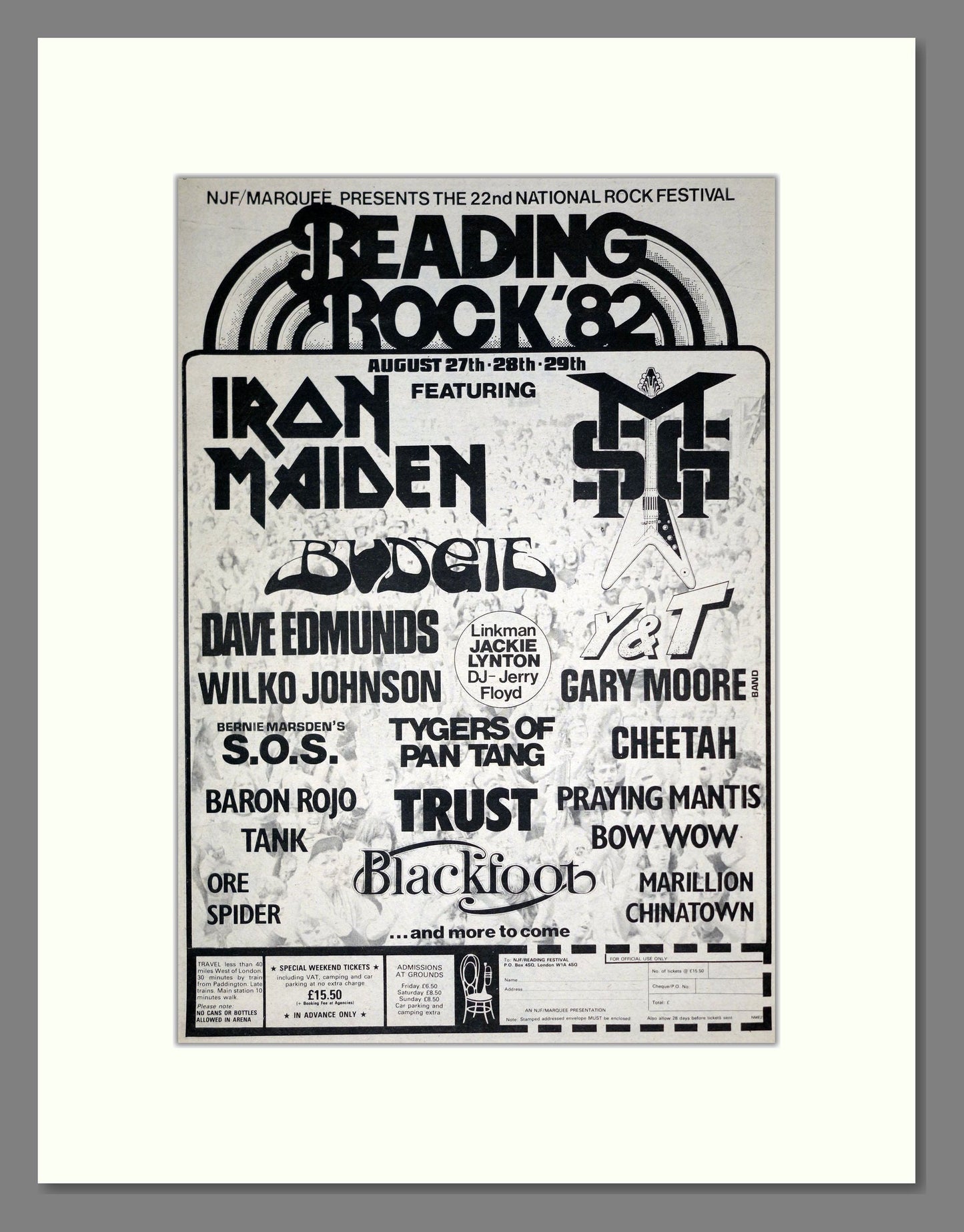 Reading Festival 1982 - Line Up (Iron Maiden). Vintage Advert 1982 (ref AD19786)