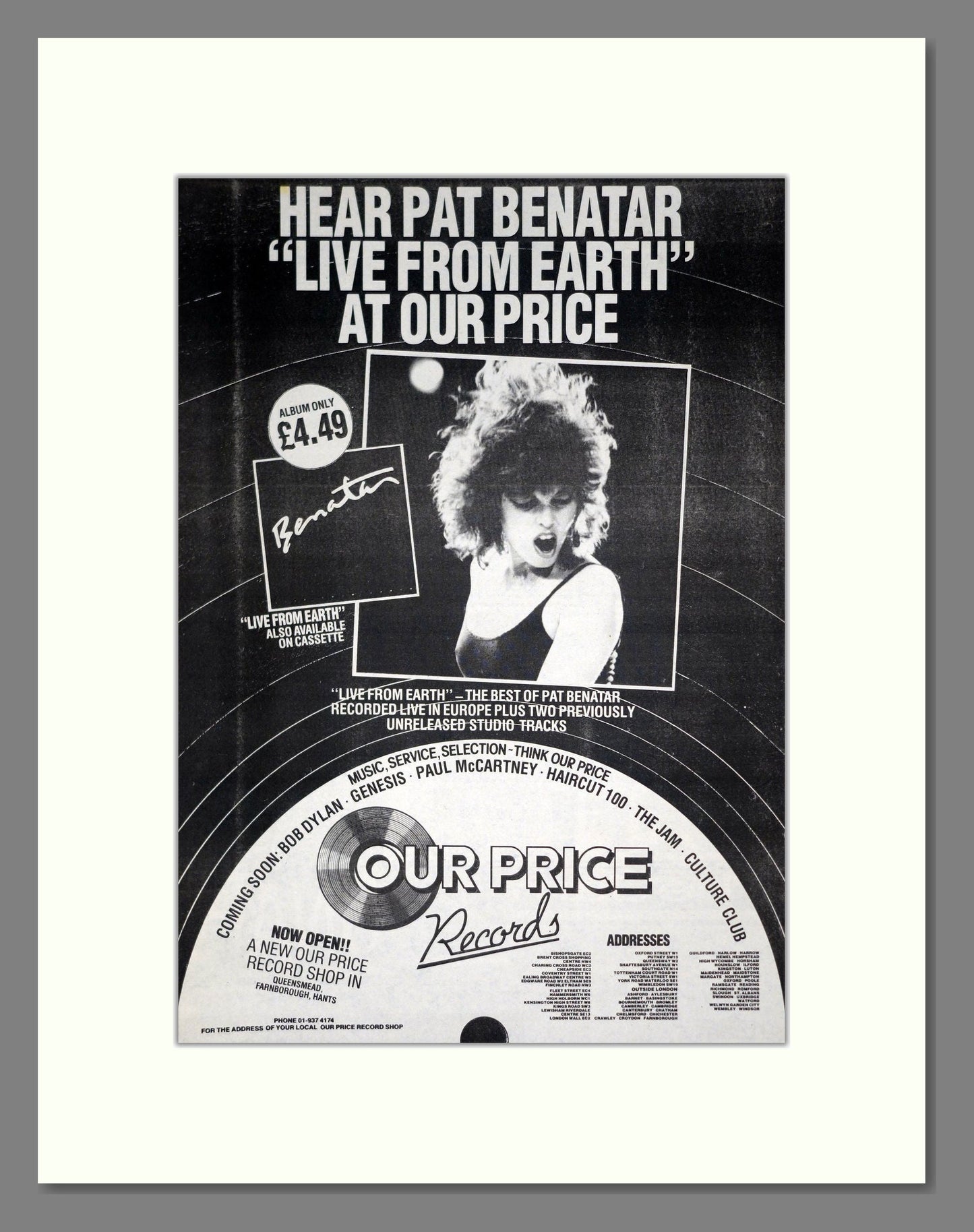 Pat Benatar - Live From Earth. Vintage Advert 1983 (ref AD19811)