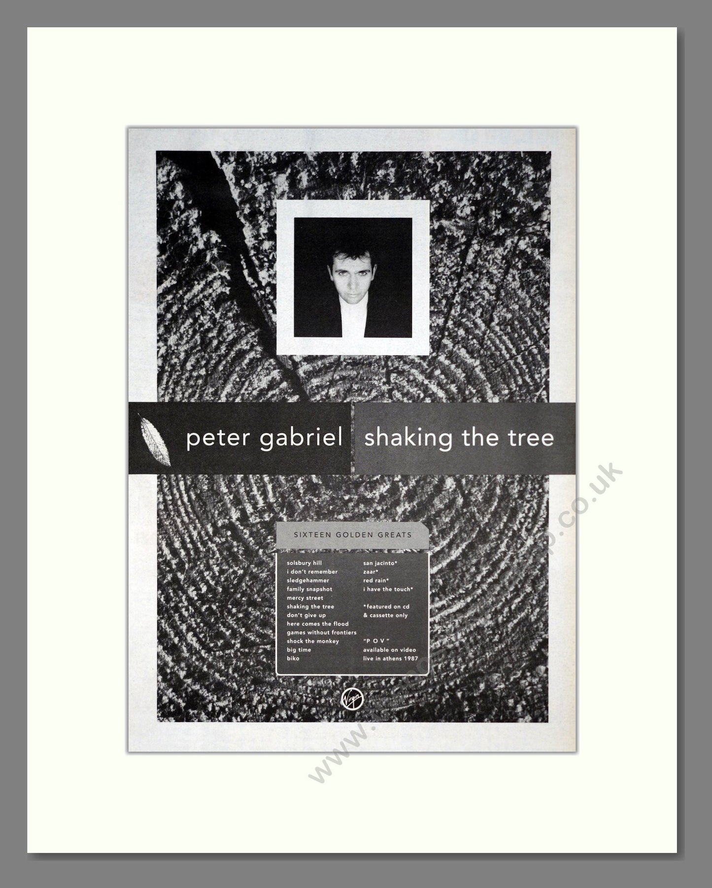 Peter Gabriel - Shaking The Tree. Vintage Advert 1990 (ref AD19950)
