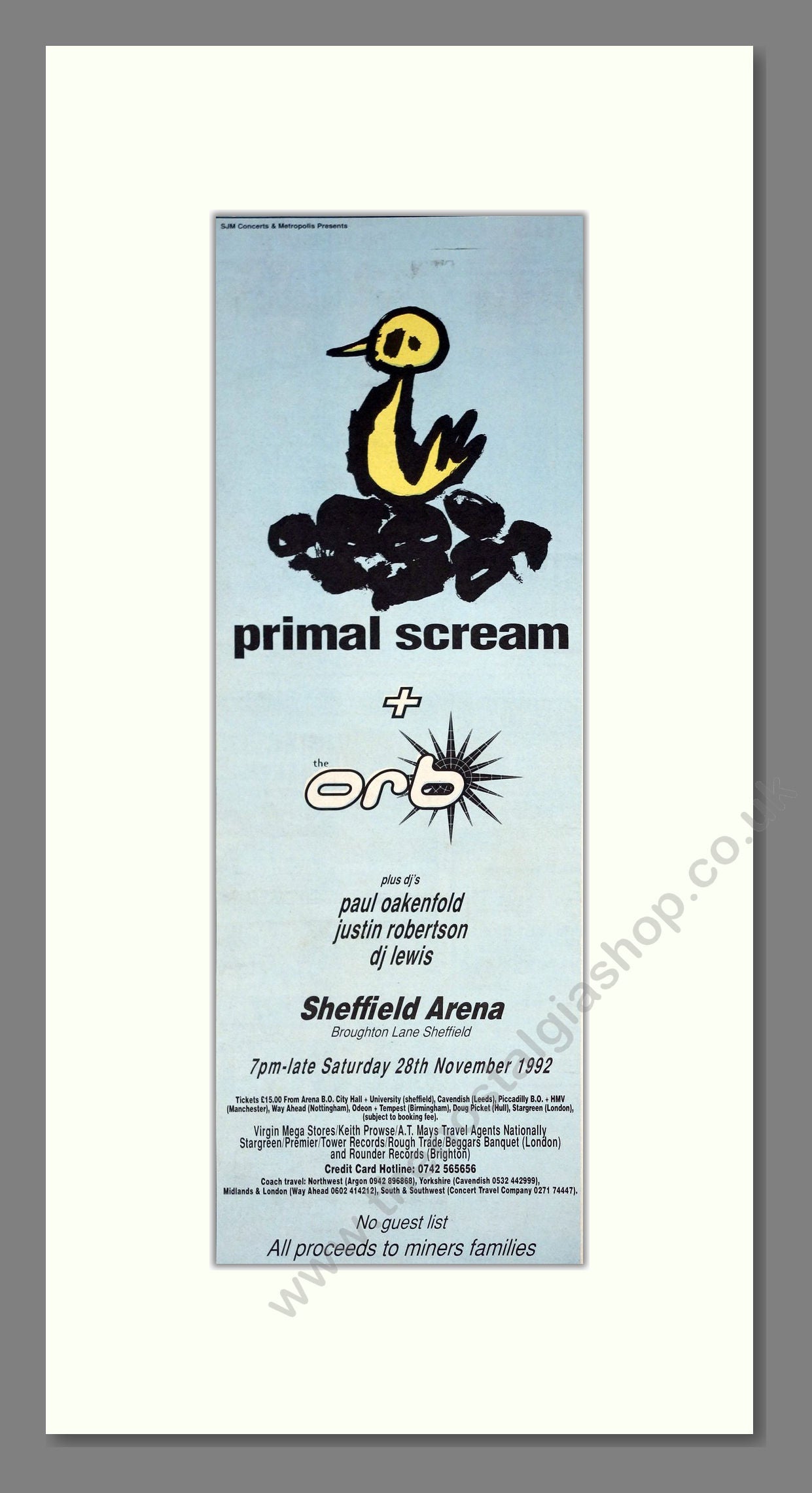 Primal Scream / Orb - Live At Sheffield Arena. Vintage Advert 1992 (ref AD201358)