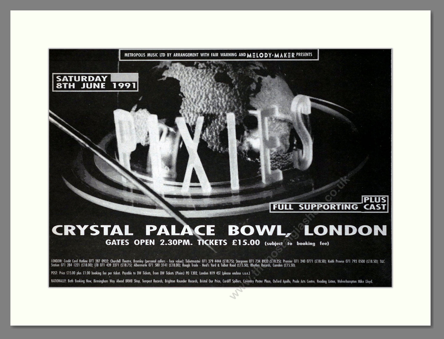 Pixies - Live At Crystal Palace Bowl. Vintage Advert 1991 (ref AD63182)
