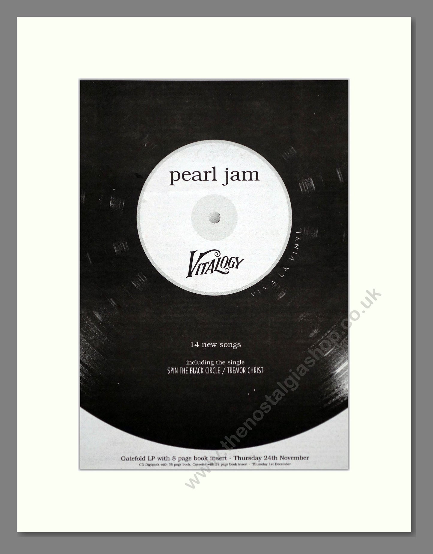Pearl Jam - Vitalogy. Vintage Advert 1994 (ref AD63192)