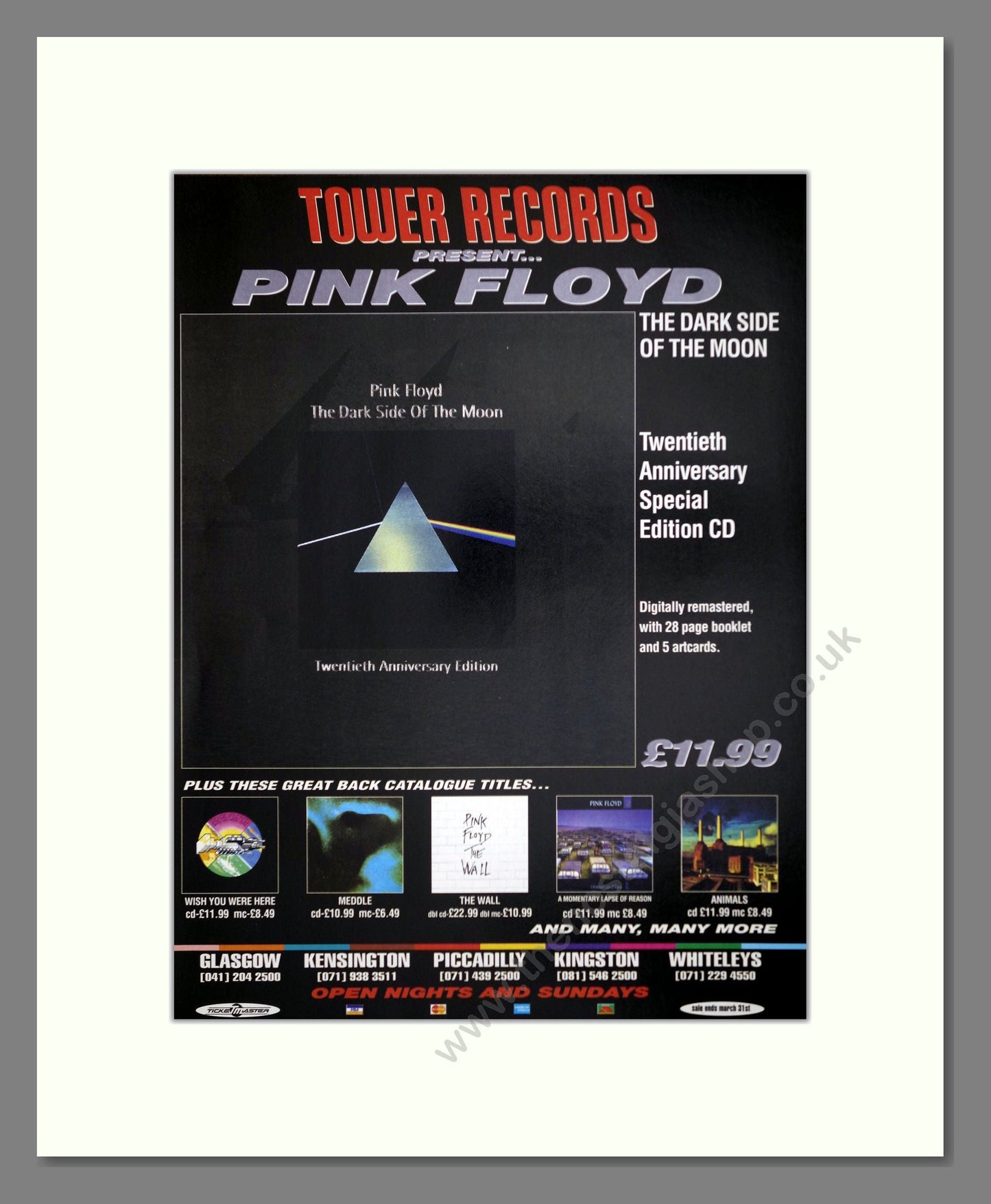 Pink Floyd - Dark Side Of The Moon 20th Anniversary. Vintage Advert 1993 (ref AD63256)