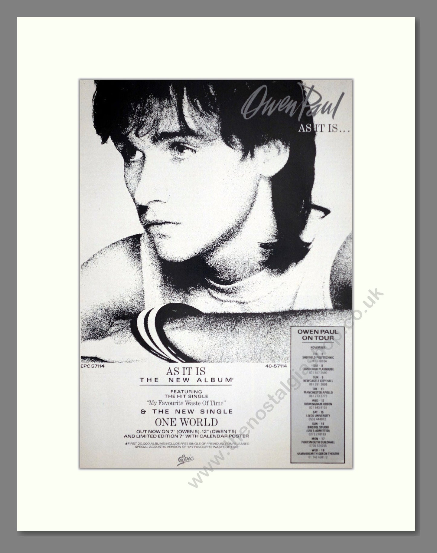 Owen Paul - As It Is. Vintage Advert 1986 (ref AD63332)