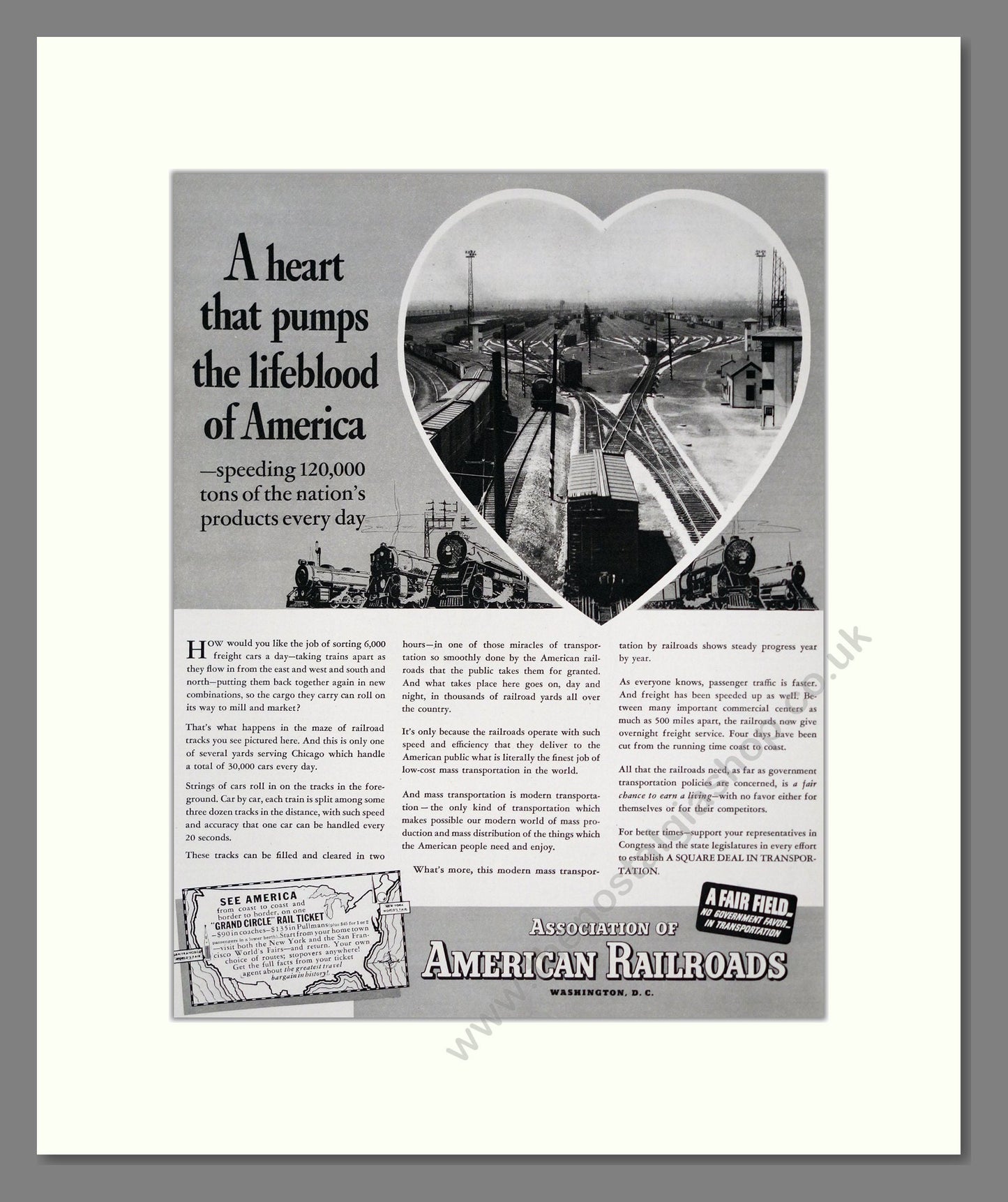 American Railroads - A Heart That Pumps The Lifeblood Of America. Vintage Advert 1939 (ref AD303359)