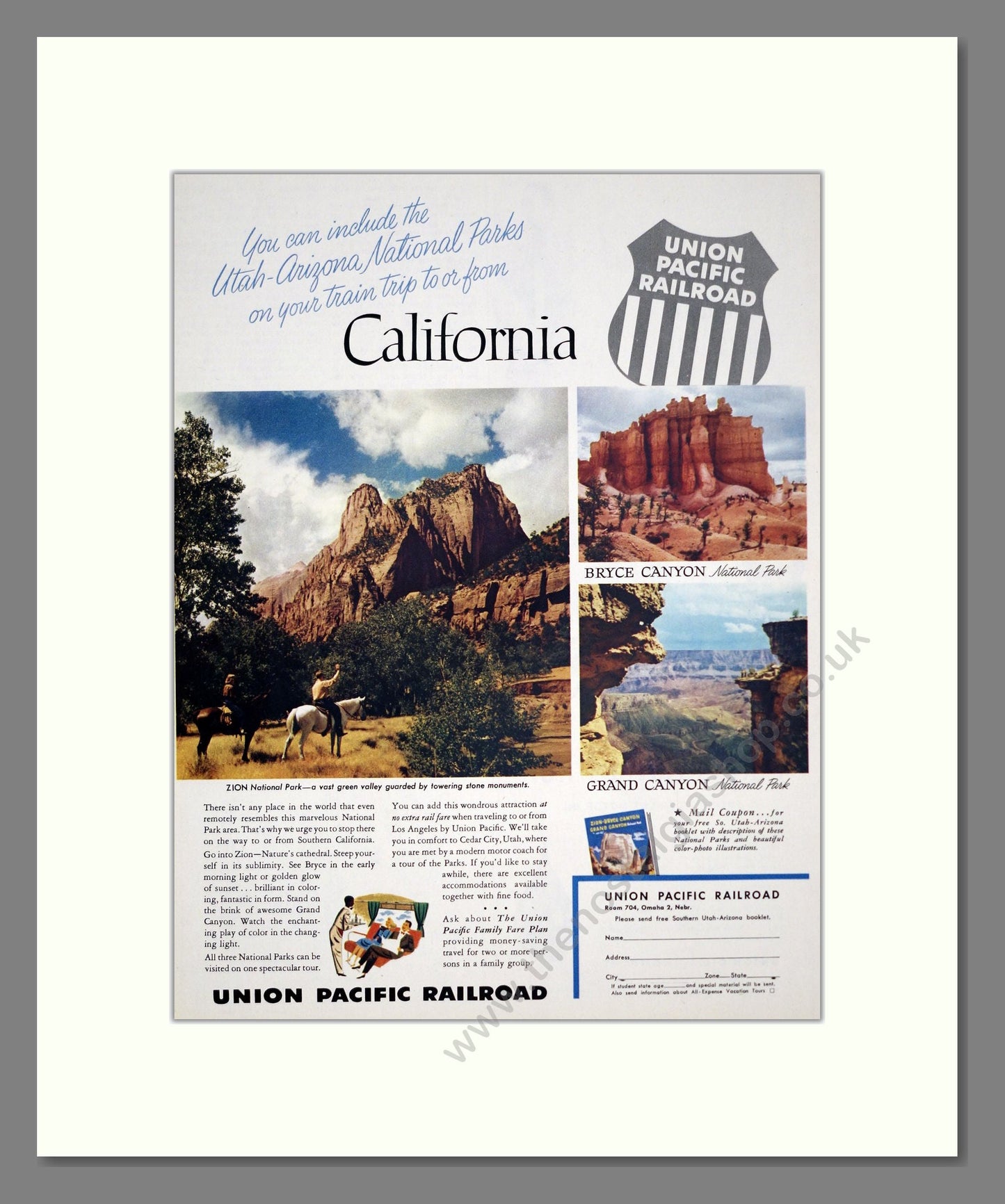 Union Pacific Railroad - California And Utah Arizona Parks. Vintage Advert 1954 (ref AD303367)