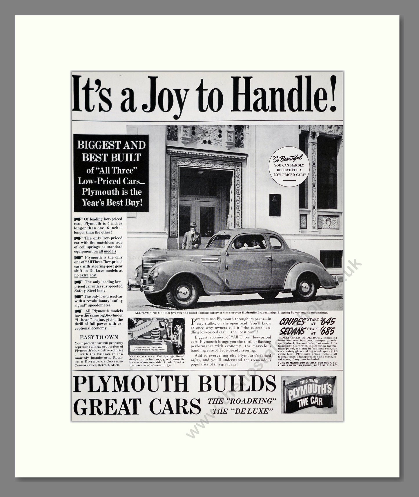 Plymouth - A Joy To Handle. Vintage Advert 1939 (ref AD303290)