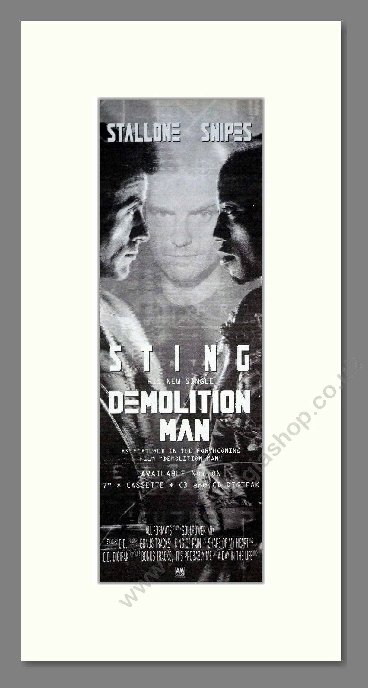 Demolition Man Soundtrack by Sting. Vintage Original Advert 1993 (ref AD201374)