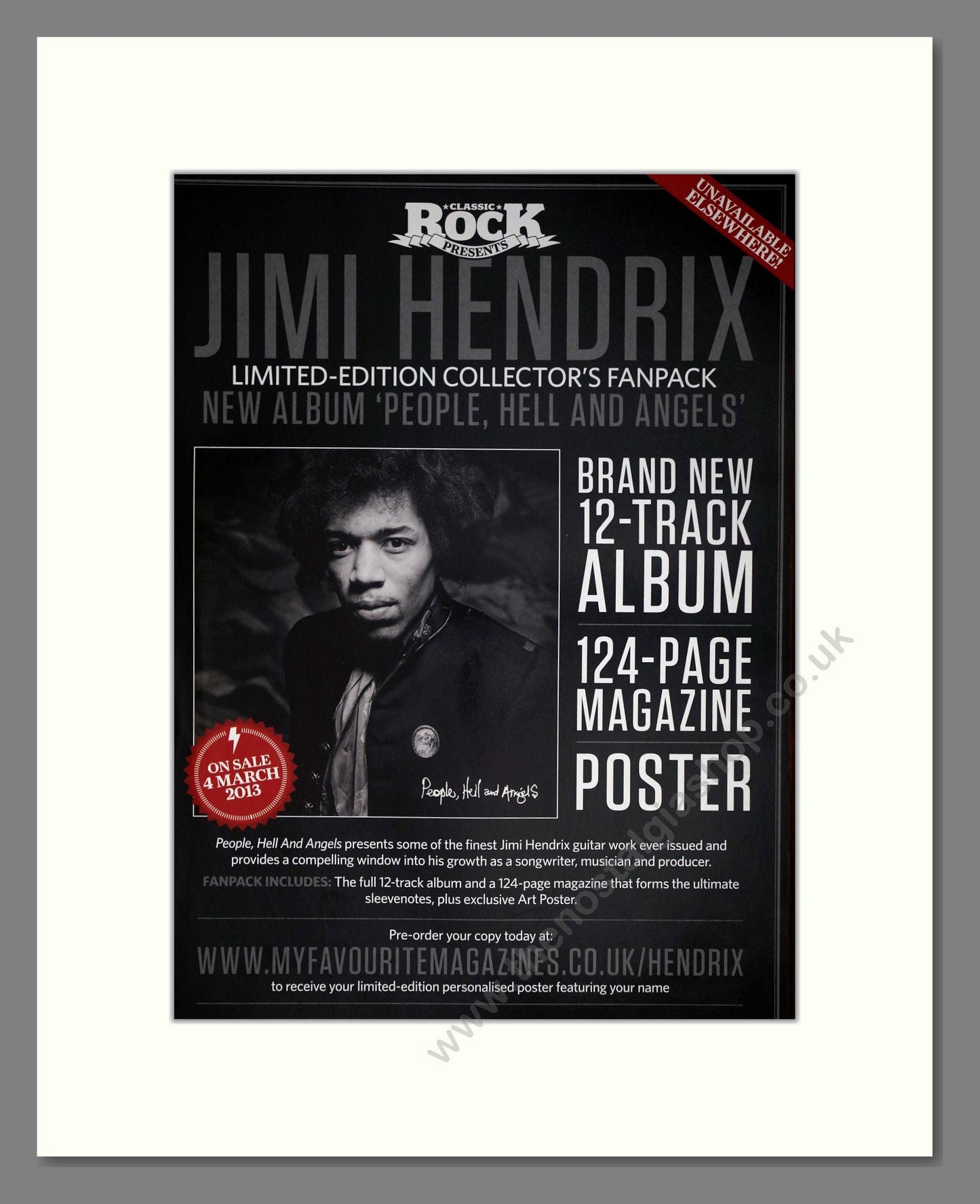 Jimi Hendrix - Collector's Fanpack. Vintage Advert 2013 (ref AD63413)