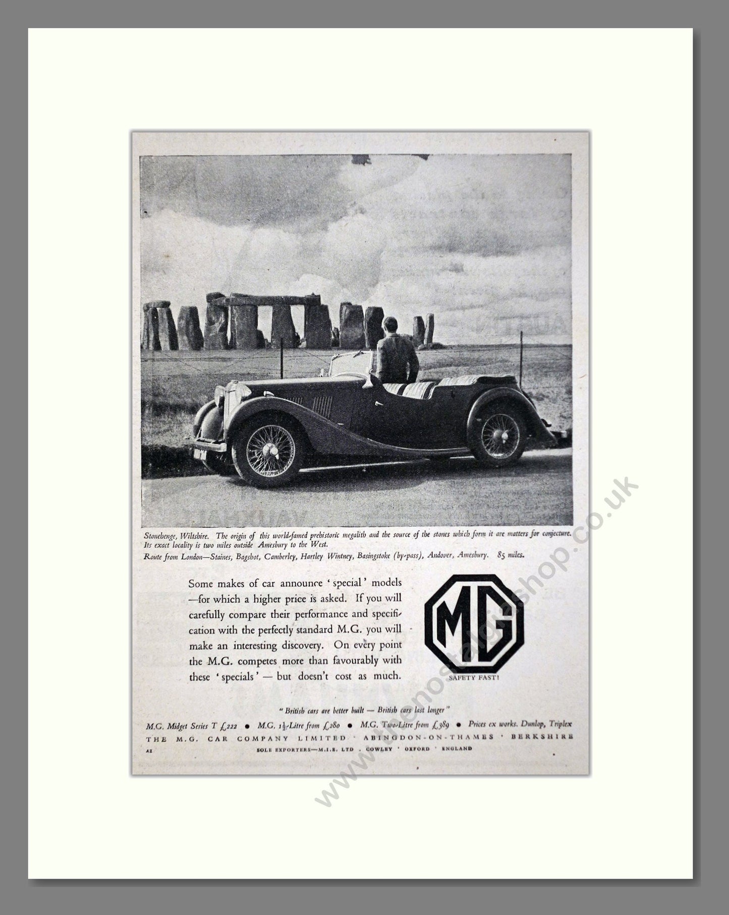 MG - Specials. Vintage Advert 1937 (ref AD63628)