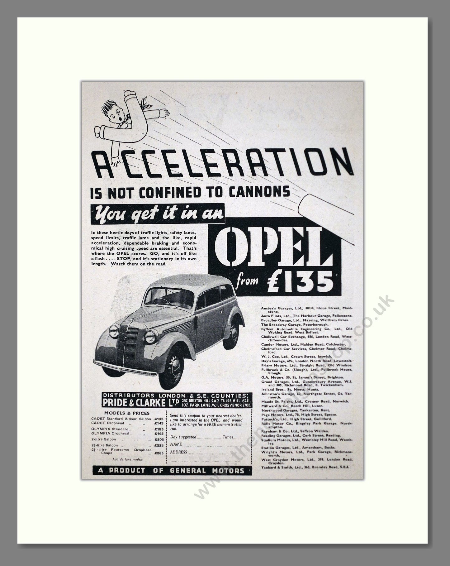 Opel - Cadet / Olympia. Vintage Advert 1937 (ref AD63641)