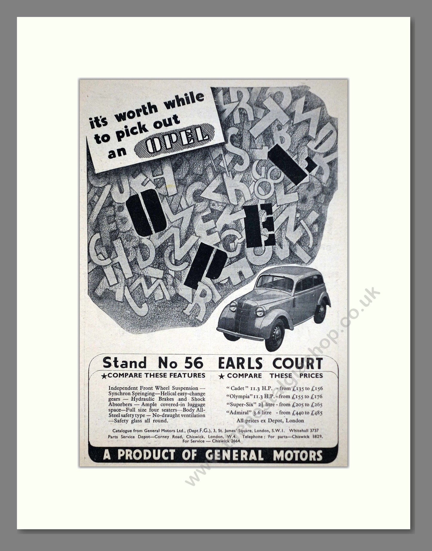Opel - Cadet / Olympia. Vintage Advert 1937 (ref AD63642)