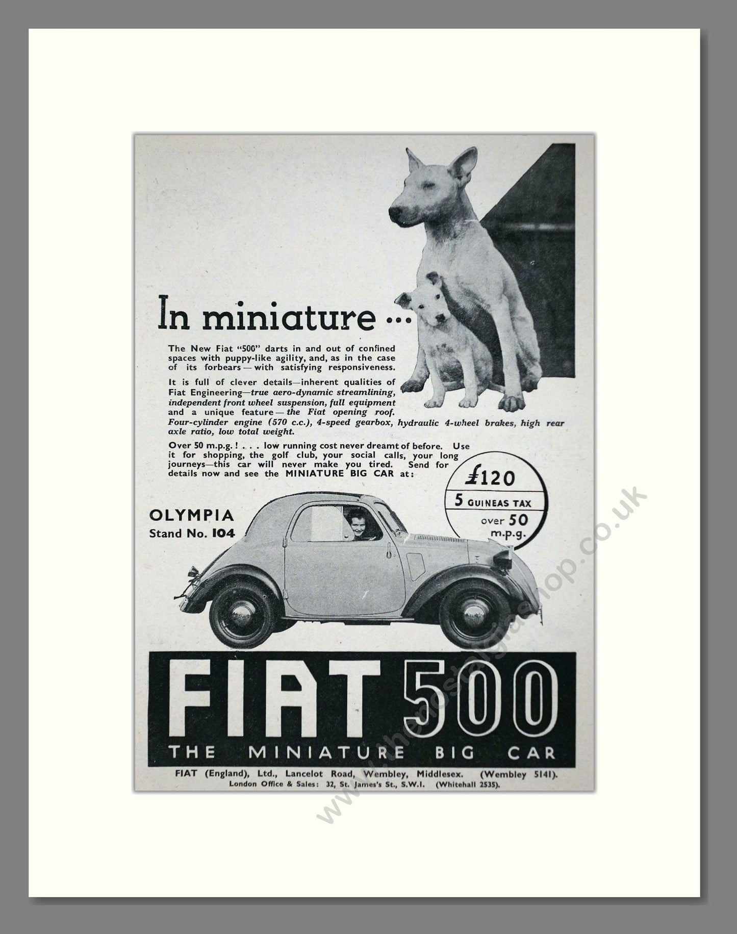 Fiat - 500. Vintage Advert 1936 (ref AD63655)