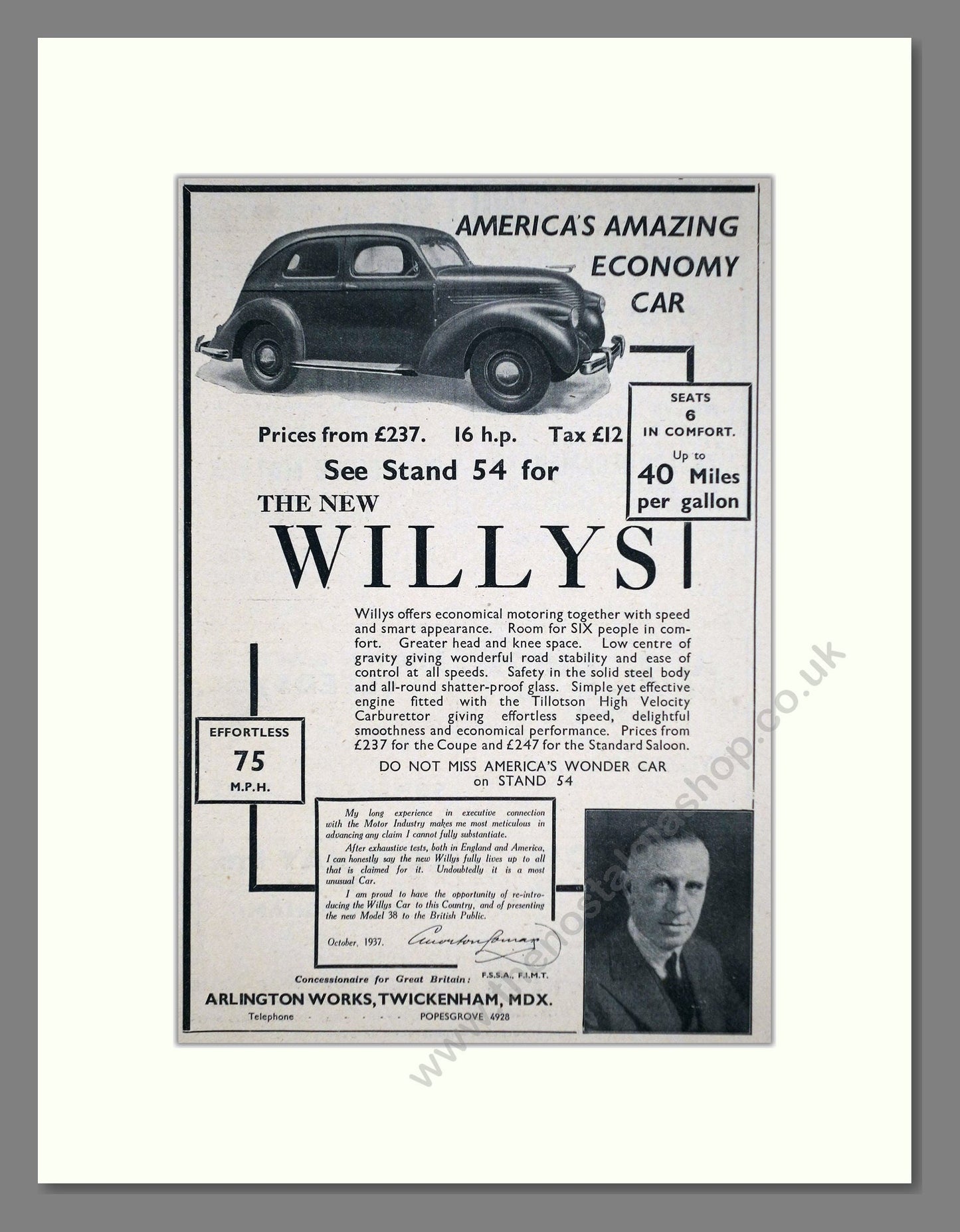 Willys - America's Economy Car. Vintage Advert 1937 (ref AD63669)