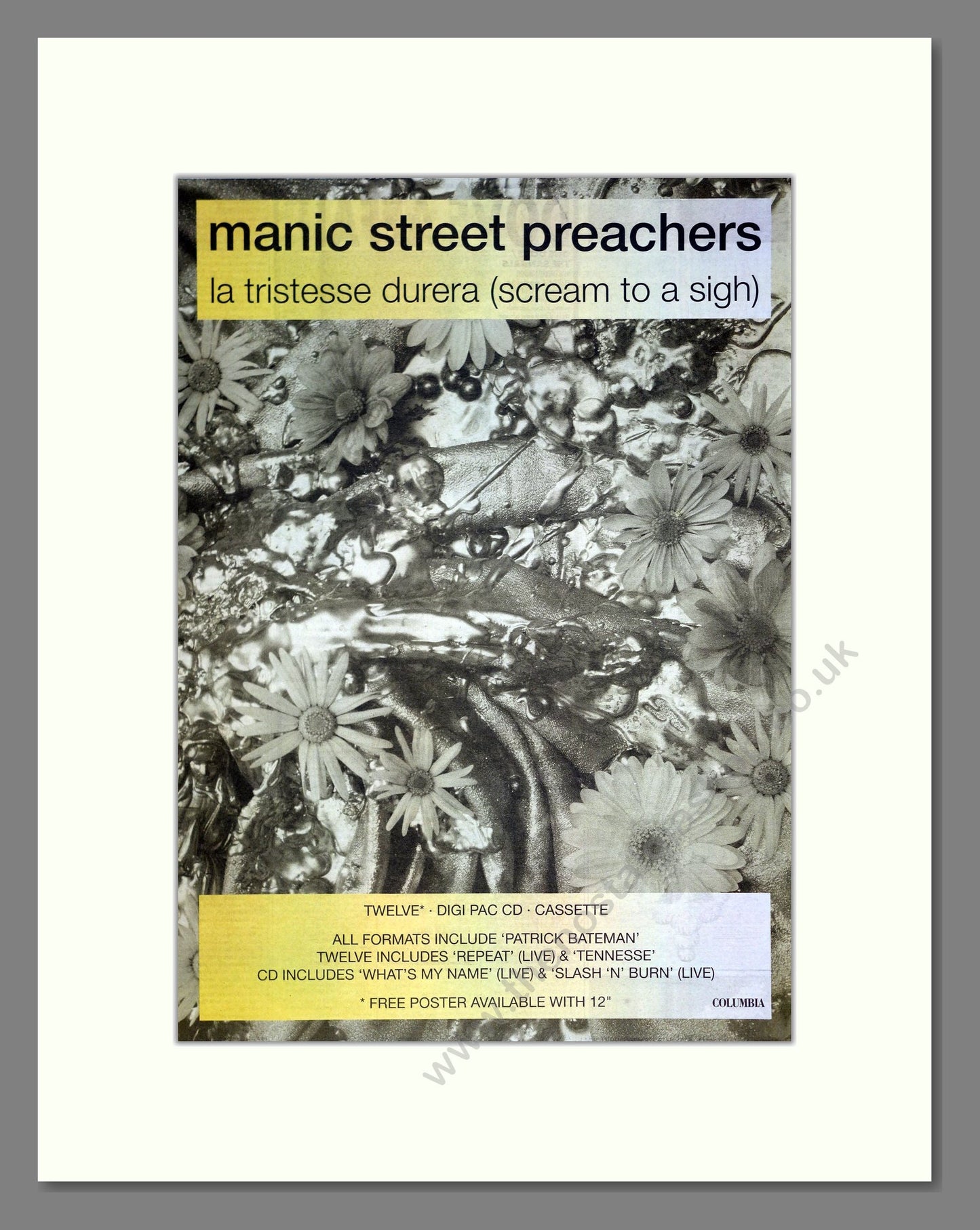Manic Street Preachers - Scream To A Sigh. Vintage Advert 1993 (ref AD20159)