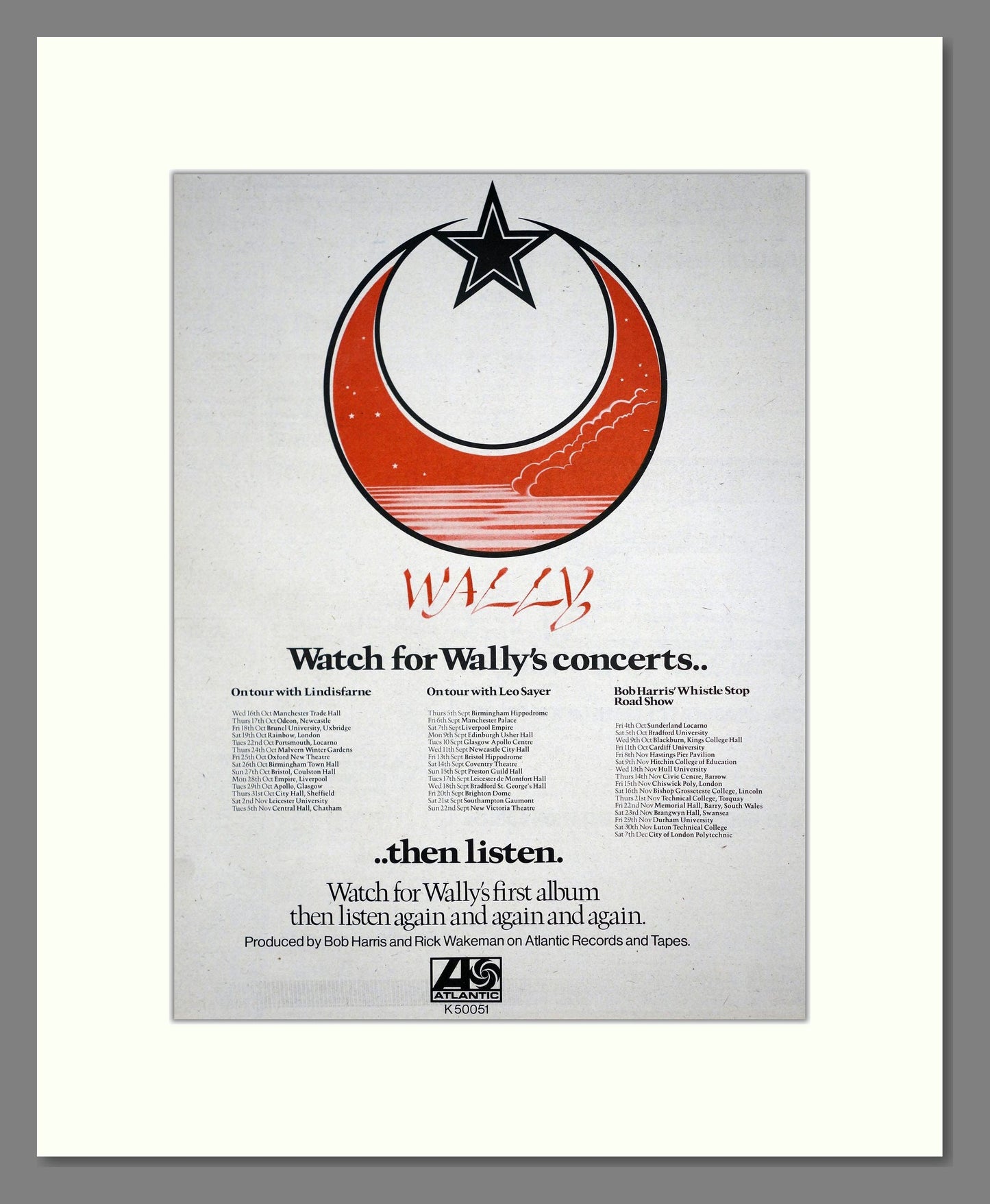 Wally - UK Tour. Vintage Advert 1974 (ref AD20172)