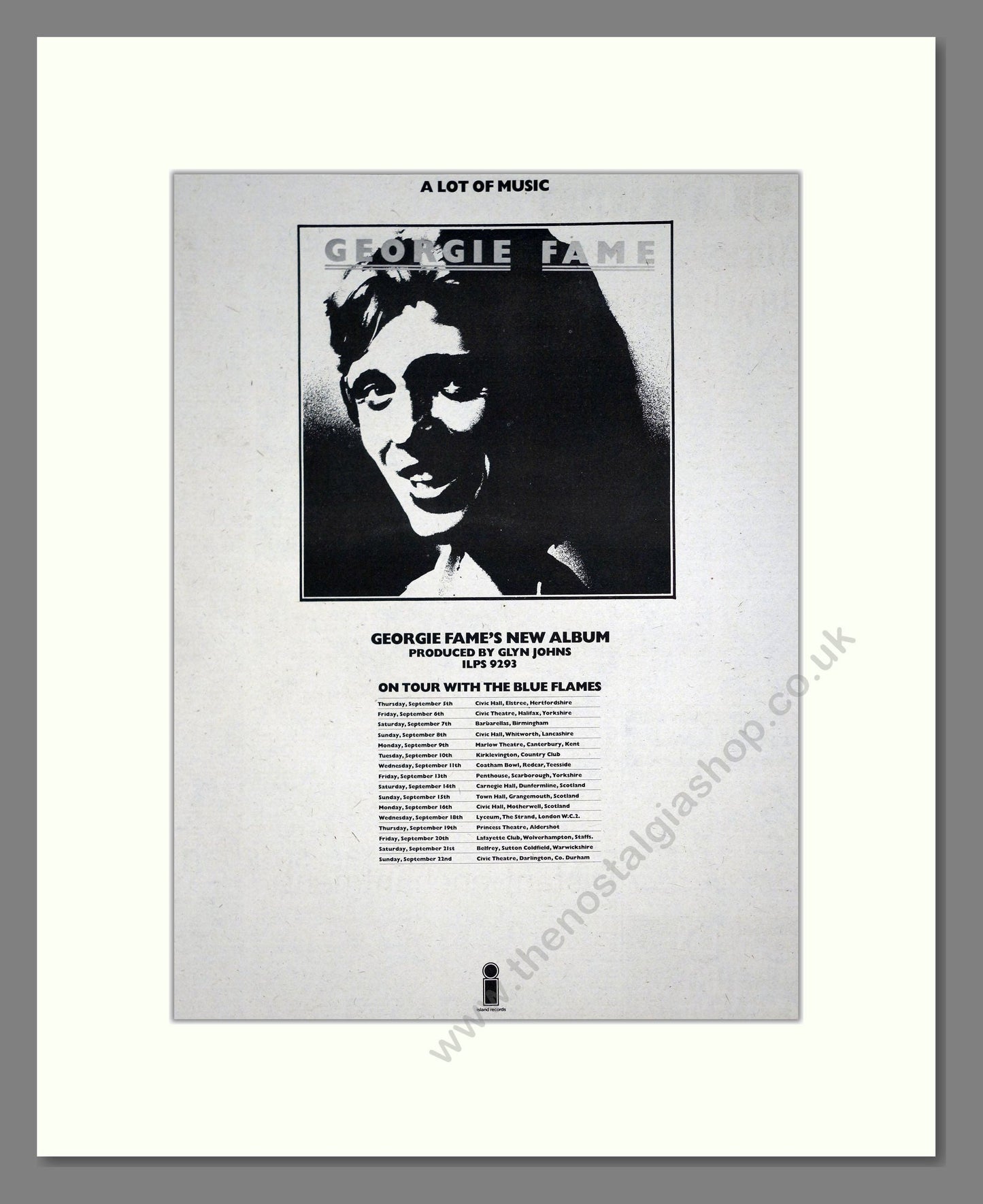 Georgie Fame - UK Tour. Vintage Advert 1974 (ref AD20177)