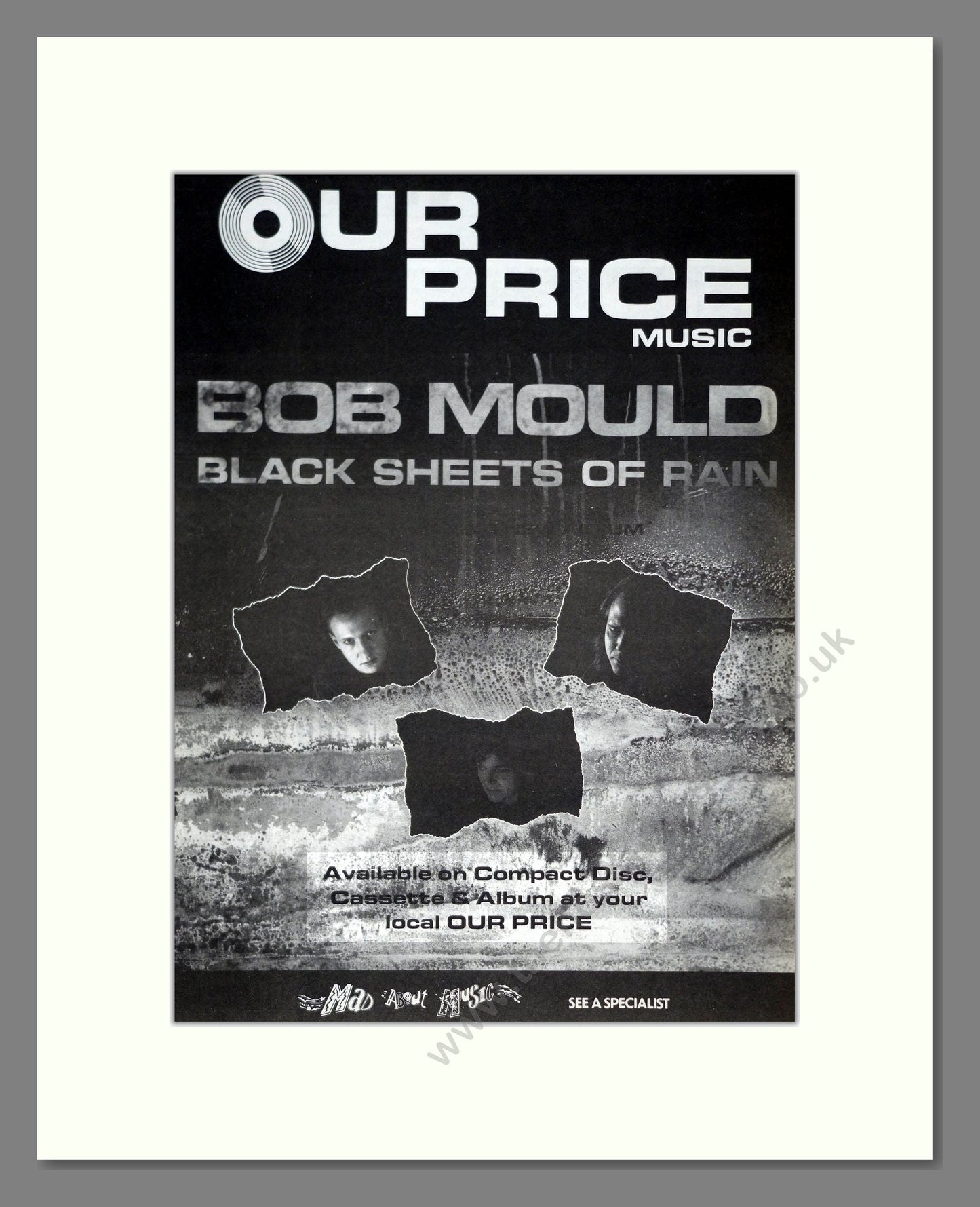 Bob Mould - Black Sheets Of Rain. Vintage Advert 1990 (ref AD20198)