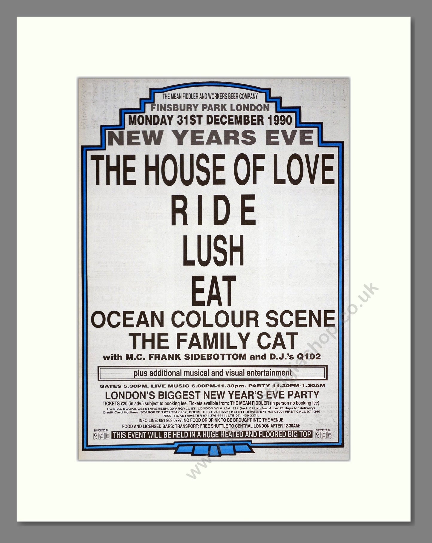 Finsbury Park NYE Party - Line Up. Vintage Advert 1990 (ref AD20212)
