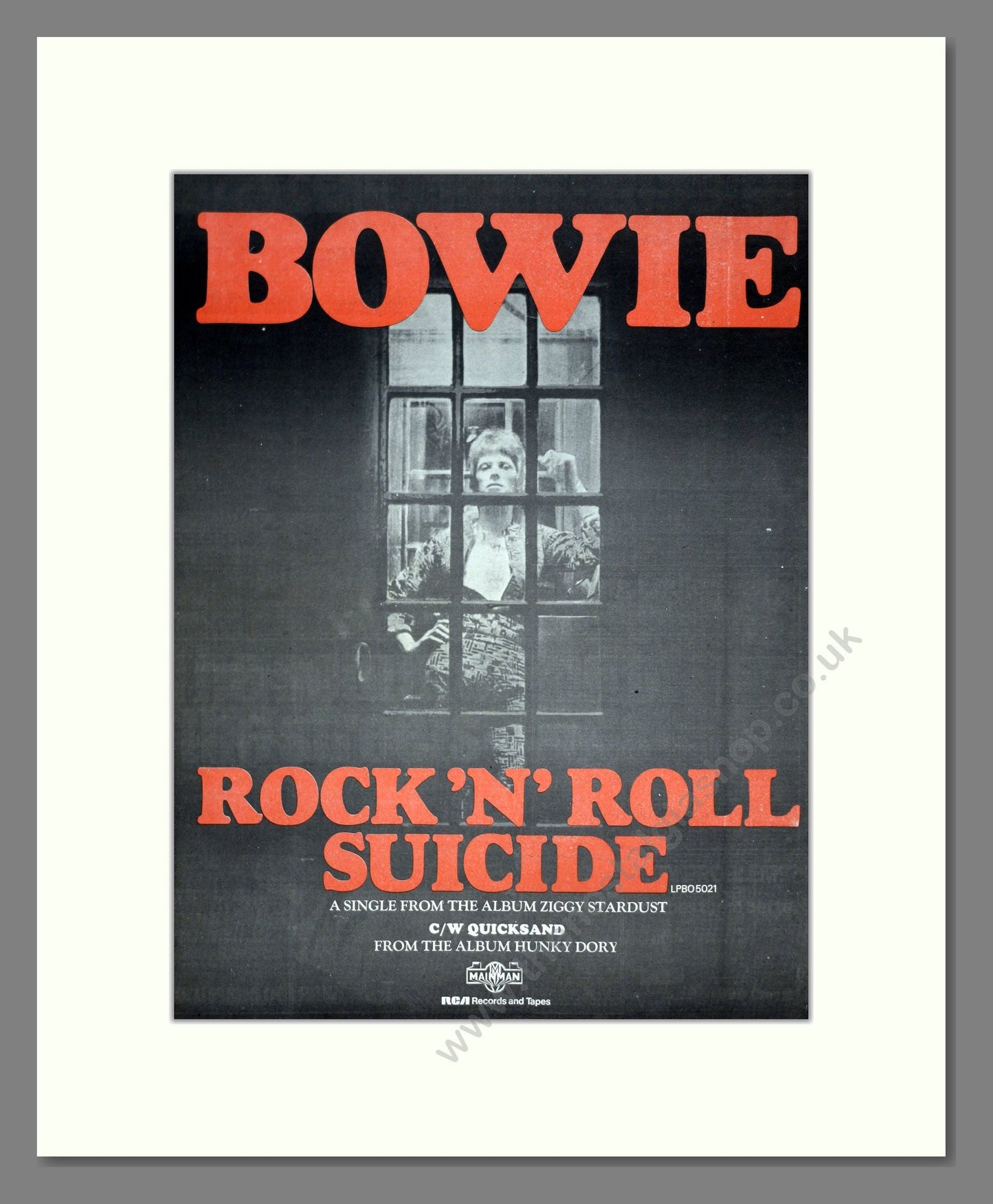 David Bowie - Rock 'N' Roll Suicide. Vintage Advert 1974 (ref AD20234)