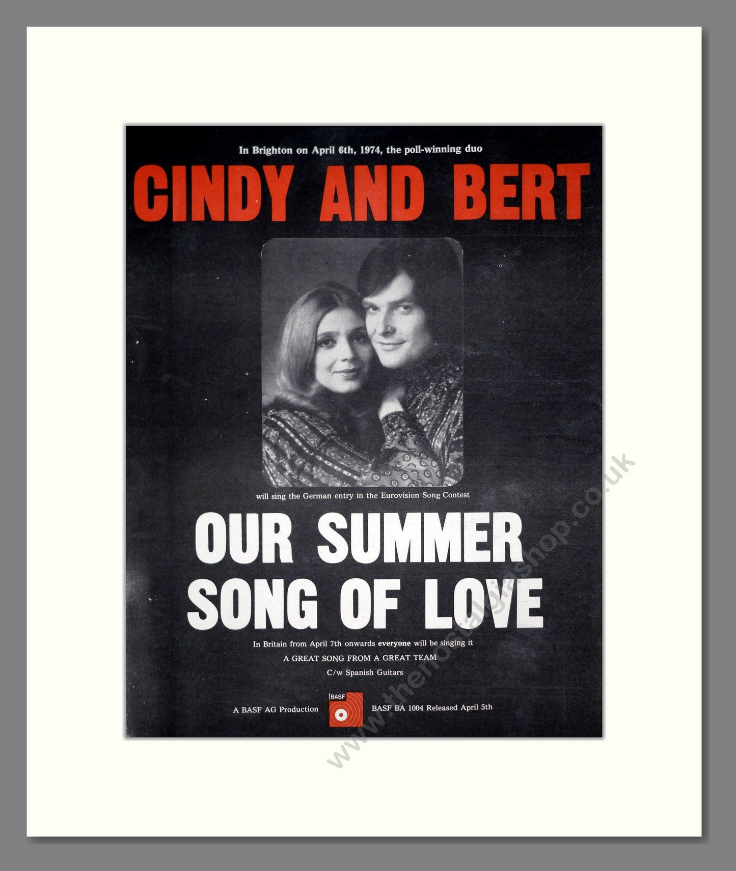 Cindy And Bert - Our Summer Song Of Love. Vintage Advert 1974 (ref AD20235)