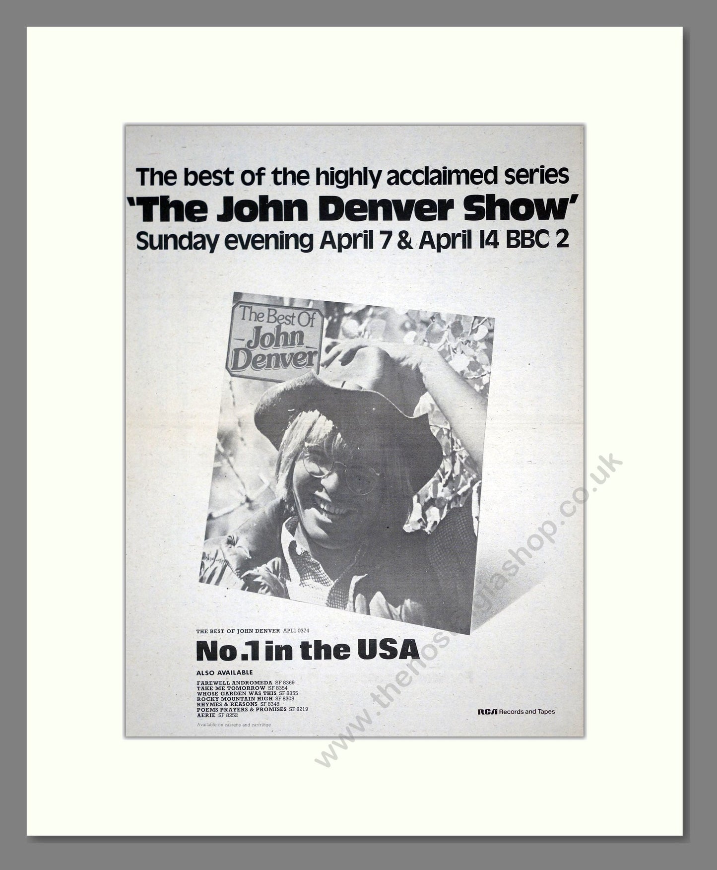 John Denver - Best Of The John Denver Show. Vintage Advert 1974 (ref AD20237)