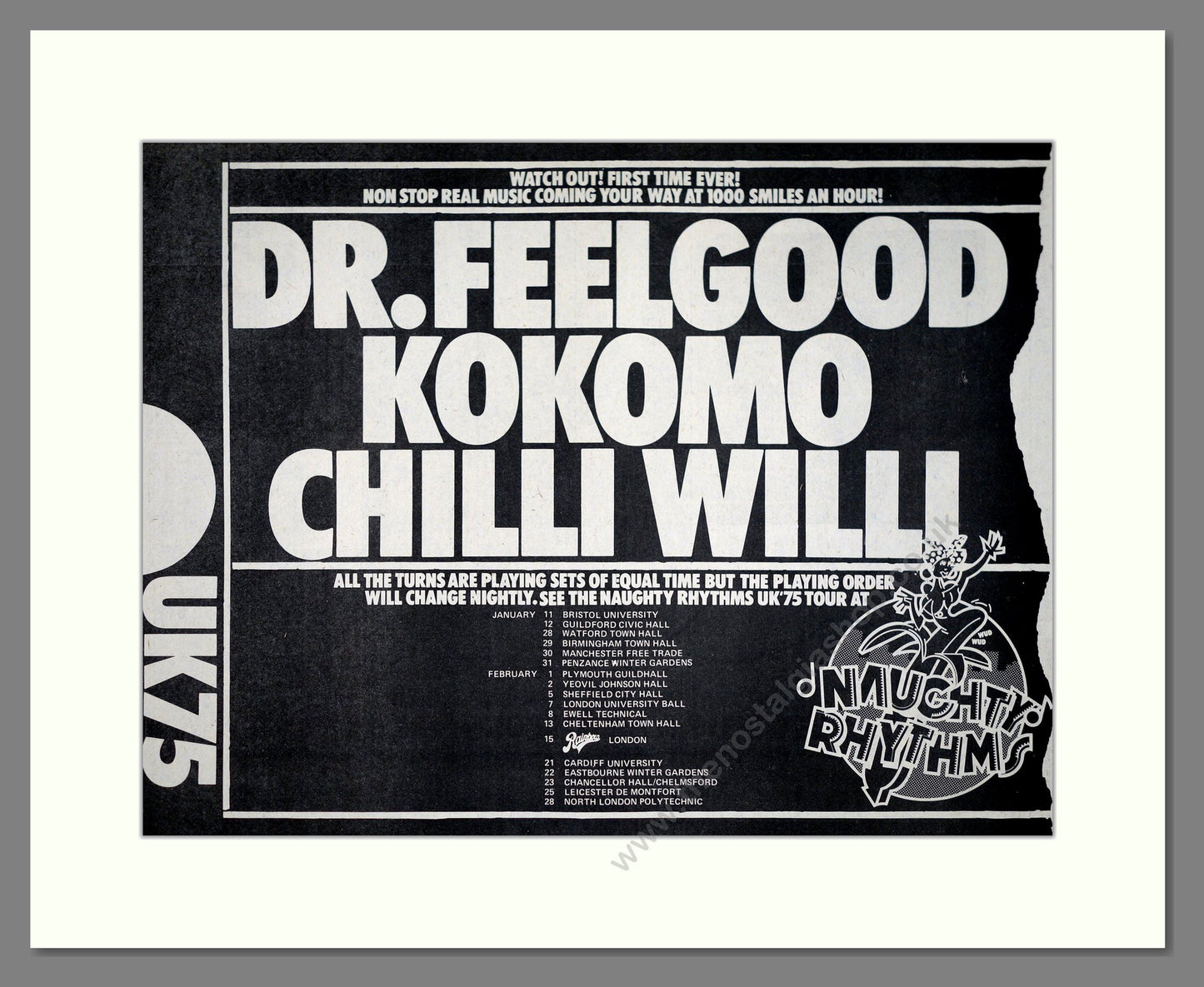 Dr Feelgood / Kokomo / Chilli Willi - UK Tour. Vintage Advert 1975 (ref AD20247)