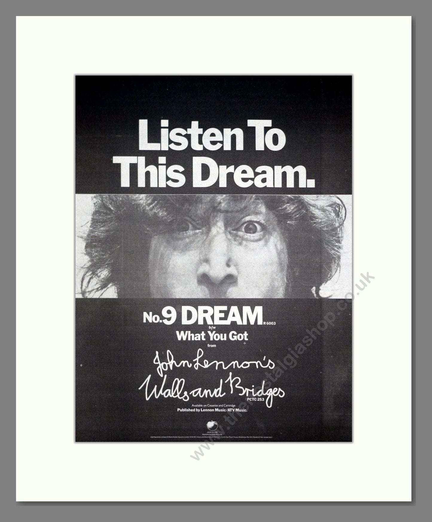 John Lennon - No.9 Dream. Vintage Advert 1975 (ref AD20250)