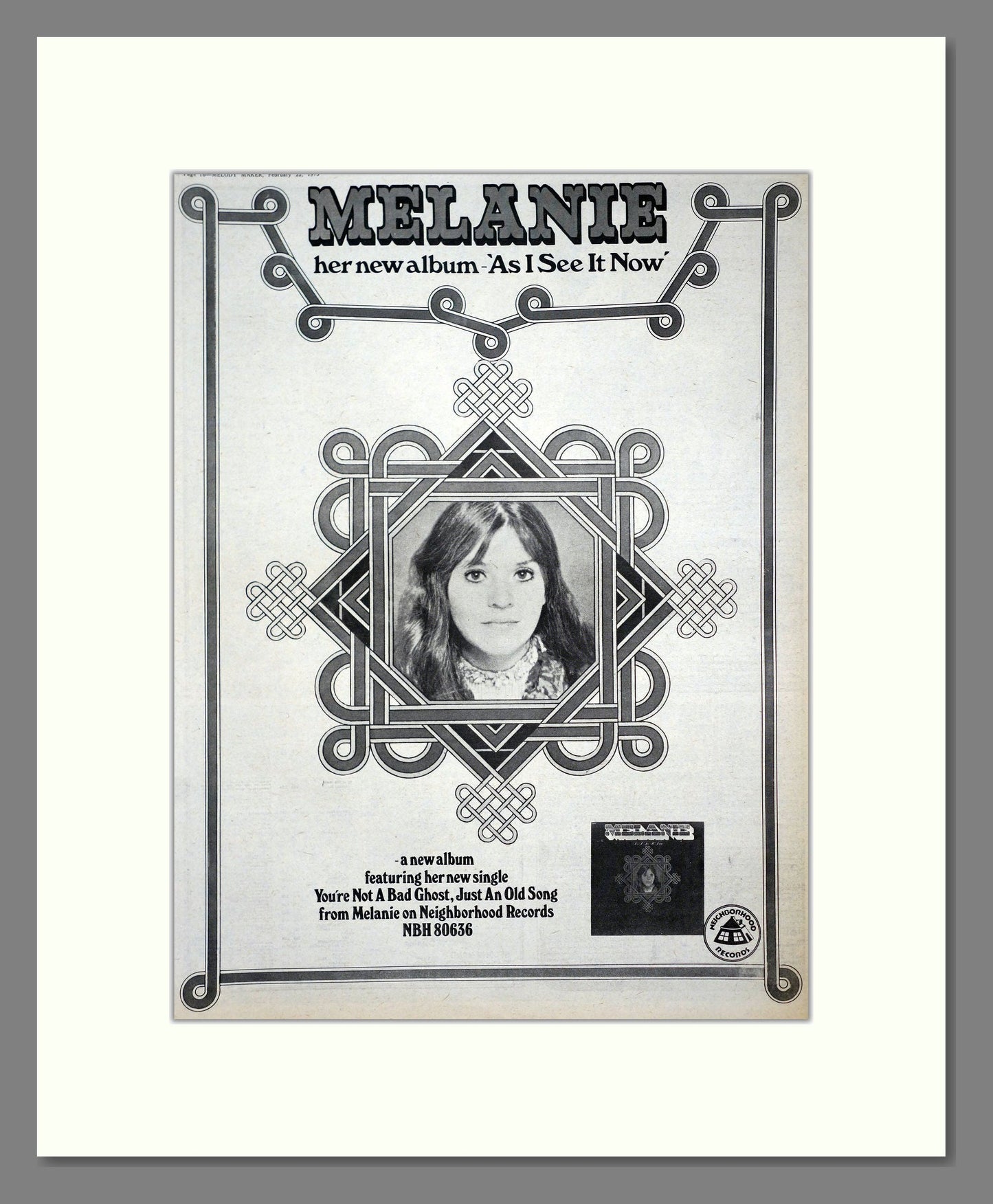 Melanie - As I See It Now. Vintage Advert 1975 (ref AD20294)