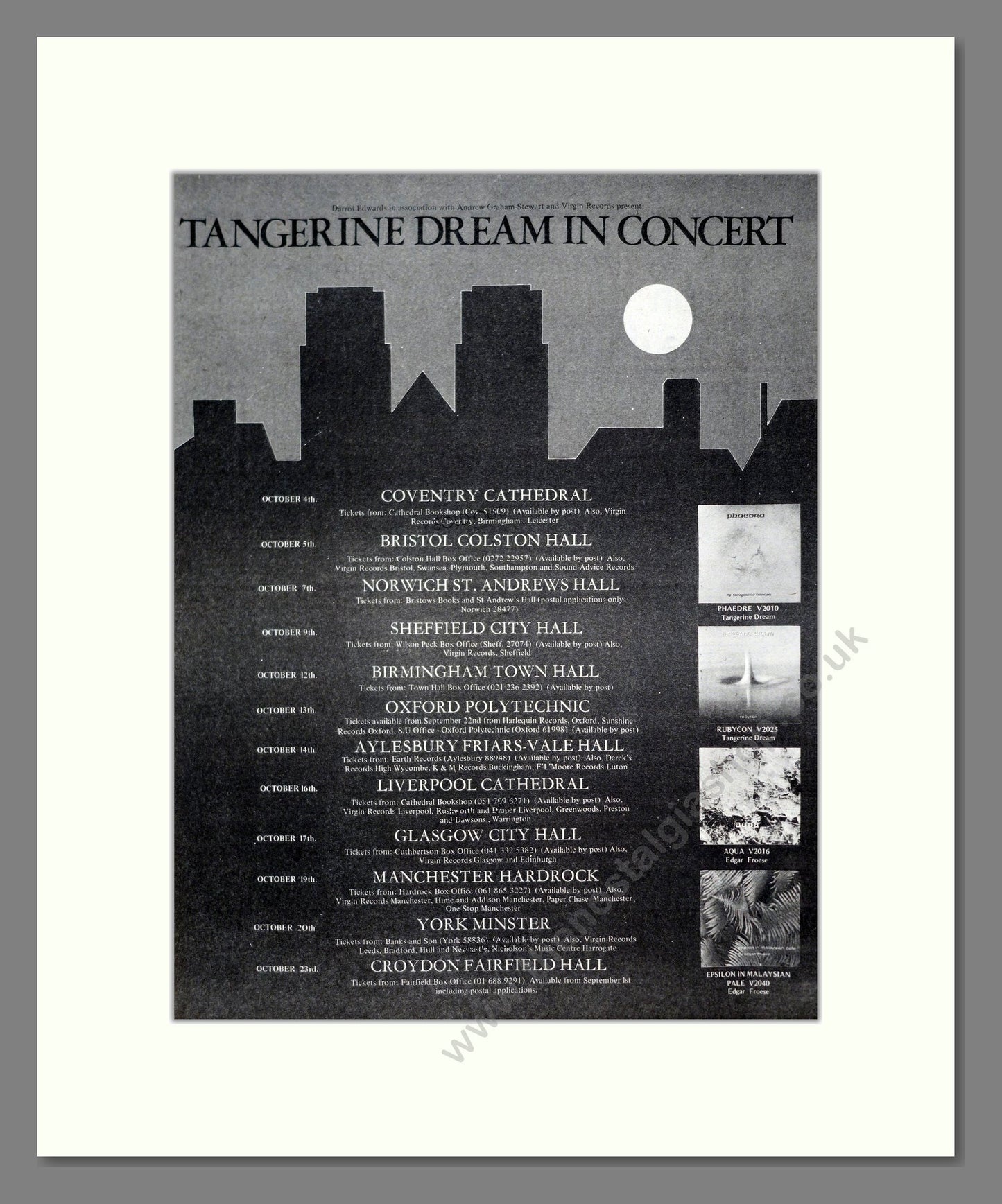 Tangerine Dream - UK Tour. Vintage Advert 1975 (ref AD20301)