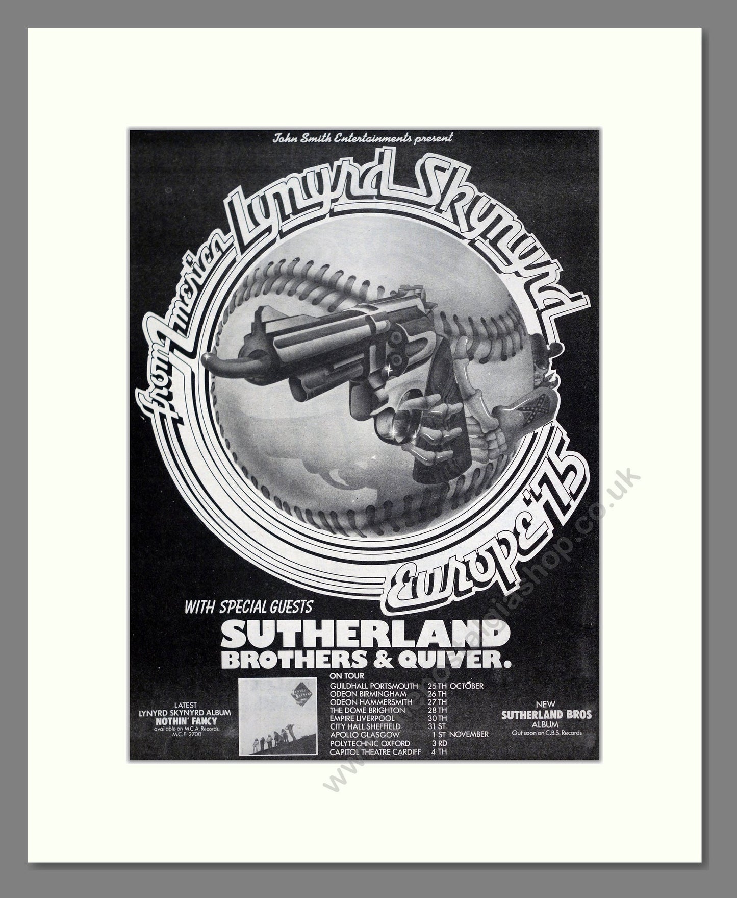 Lynyrd Skynyrd - Europe Tour. Vintage Advert 1975 (ref AD20302)