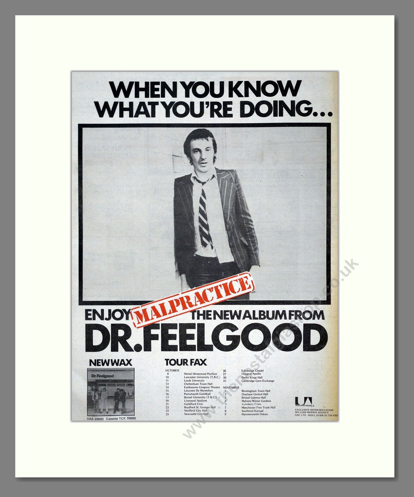 Dr Feelgood - Malpractice And UK Tour. Vintage Advert 1975 (ref AD20304)