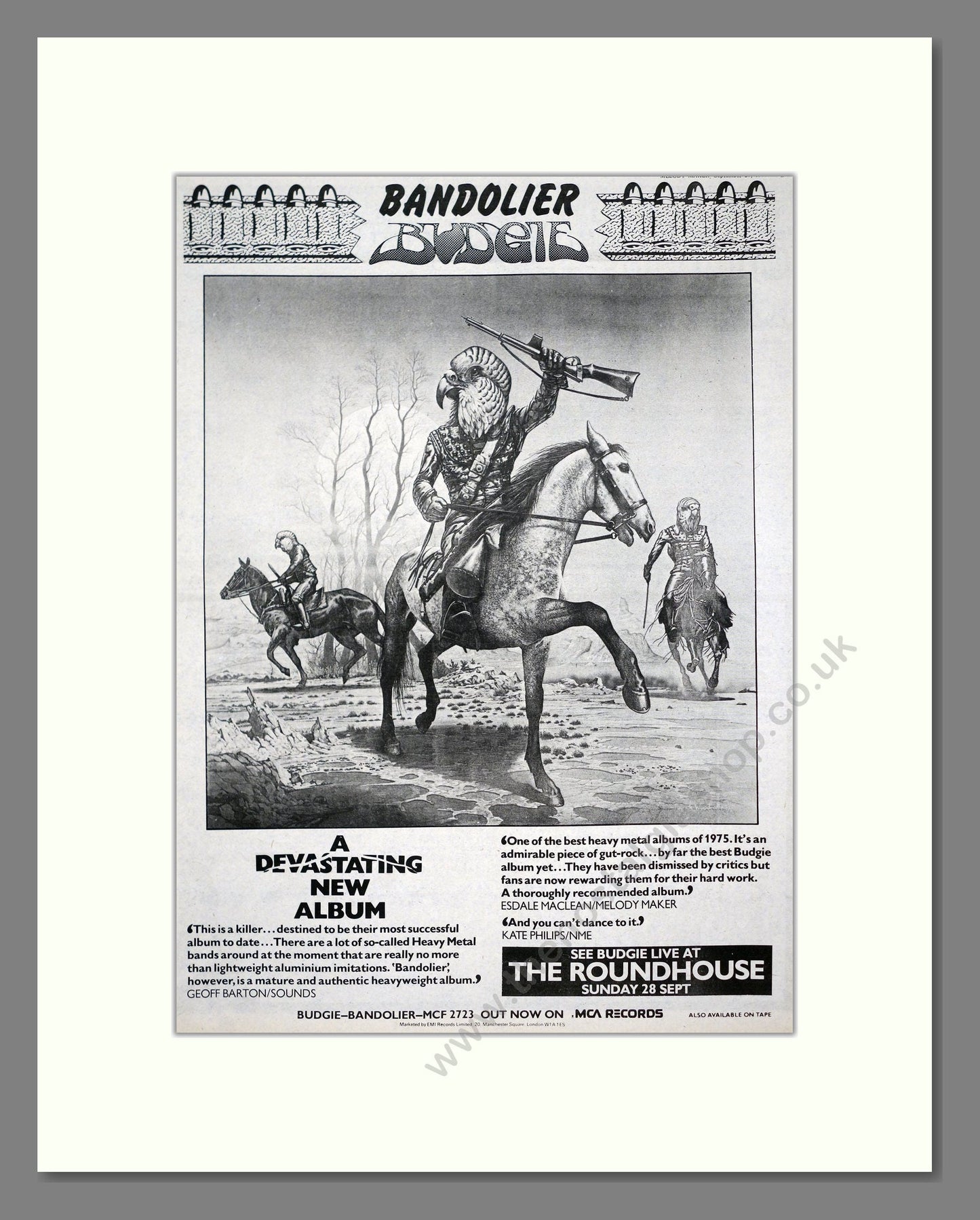 Budgie - Bandolier. Vintage Advert 1975 (ref AD20308)